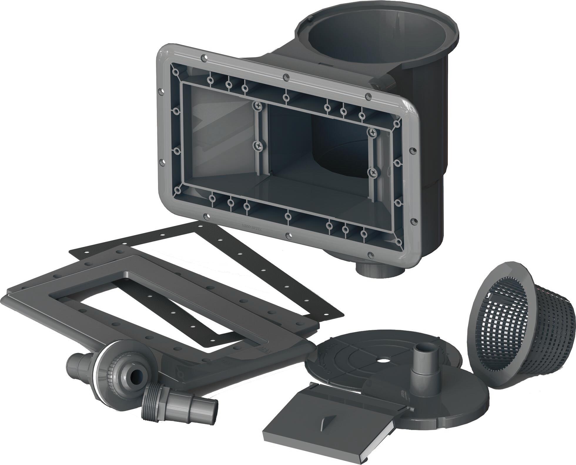 Piscina elevada de composite gris rectangular 2.8x1.75x0.91 m con depuradora de arena y escalera de obra GRE - 2