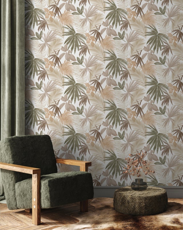 Papier peint intissé Wild palms kaki