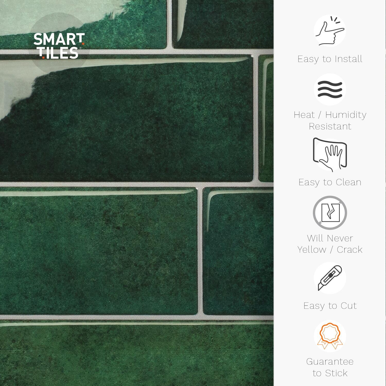 Lot de 4 adhésifs décoratifs SMART TILES métro fiona, vert 29.36X21.29 cm - 13