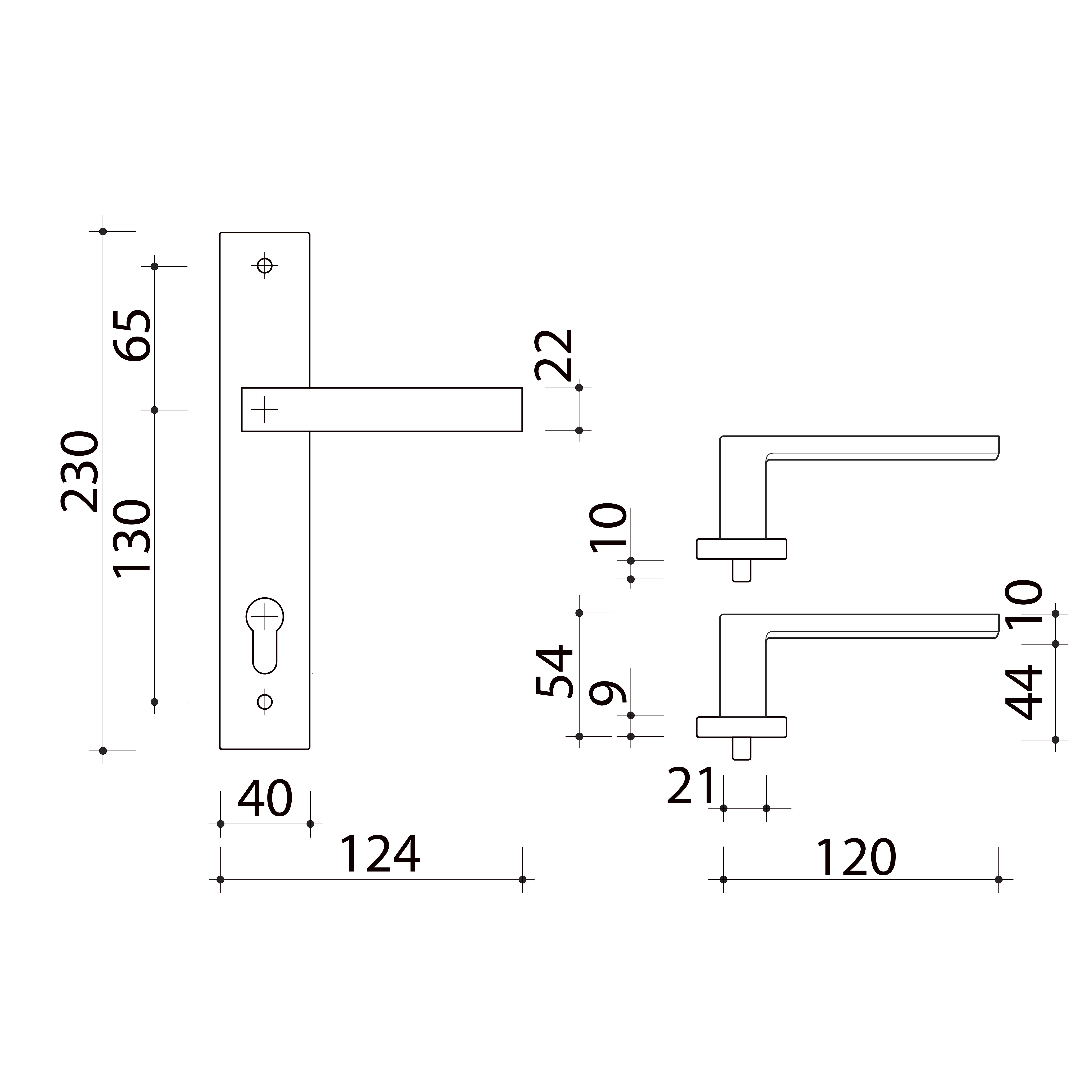 Poignée de porte sur plaque noire mat entraxe 195 mm Clé en I LOFT x2 - 4