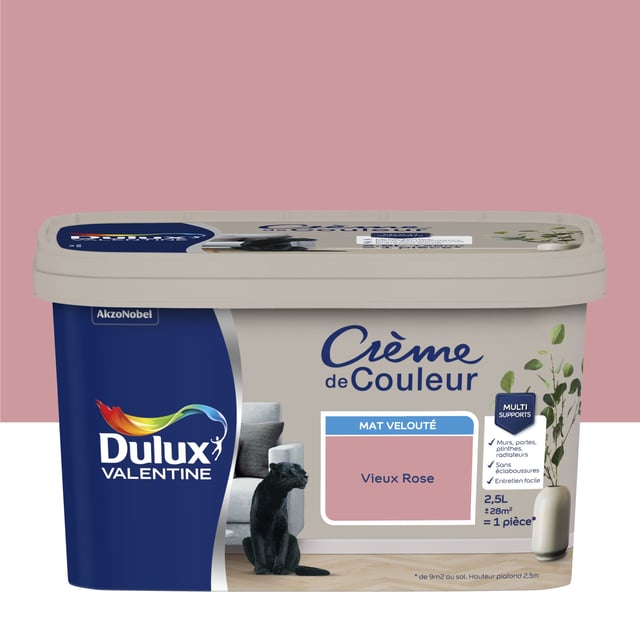Peinture mur, boiserie vieux rose mat DULUX VALENTINE Crème de couleur 2.5L