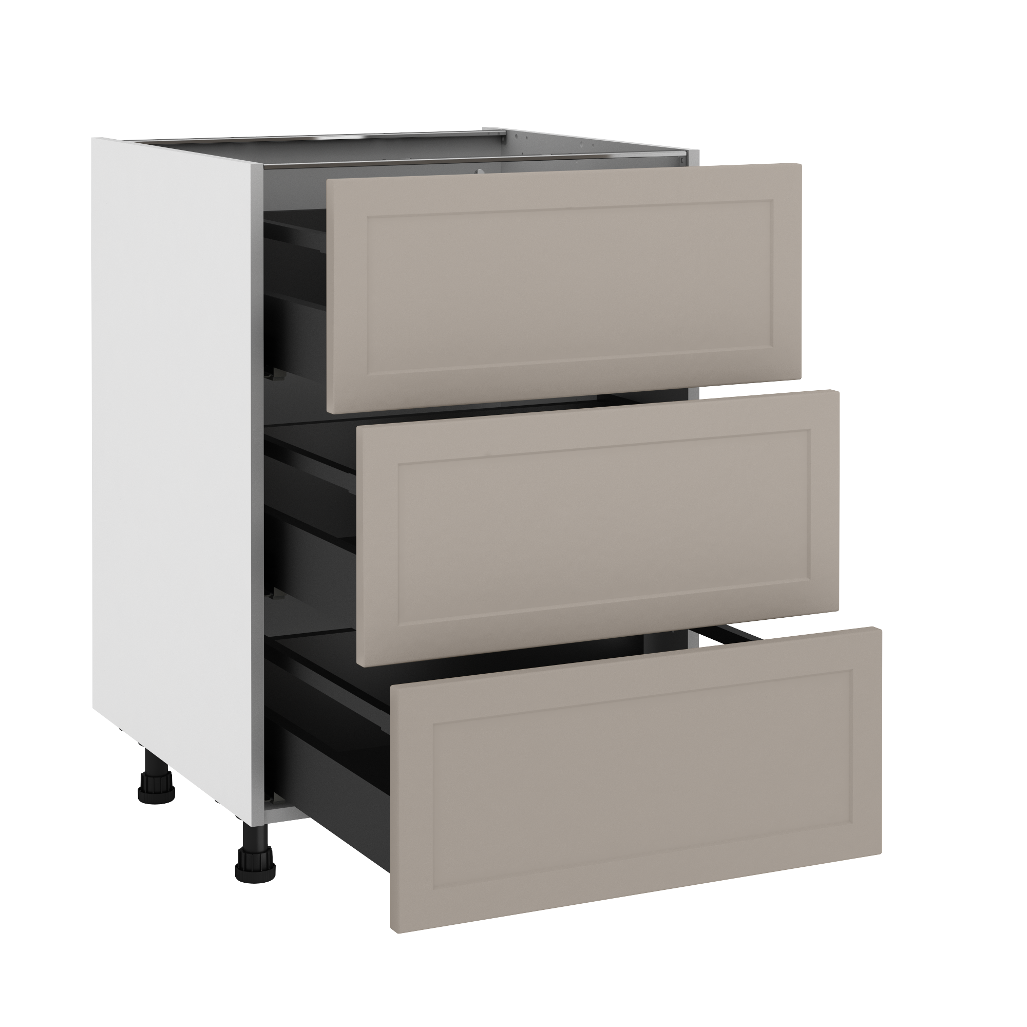Szafka kuchenna kompletna Newport 60 cm taupe 3 równe szuflady Delinia iD