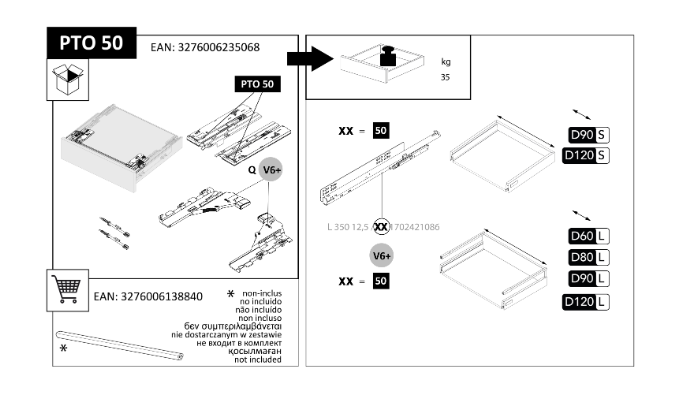 Lot de 2 systèmes d'ouverture sans poignée noir, pour tiroir grand volume HETTIC - 5