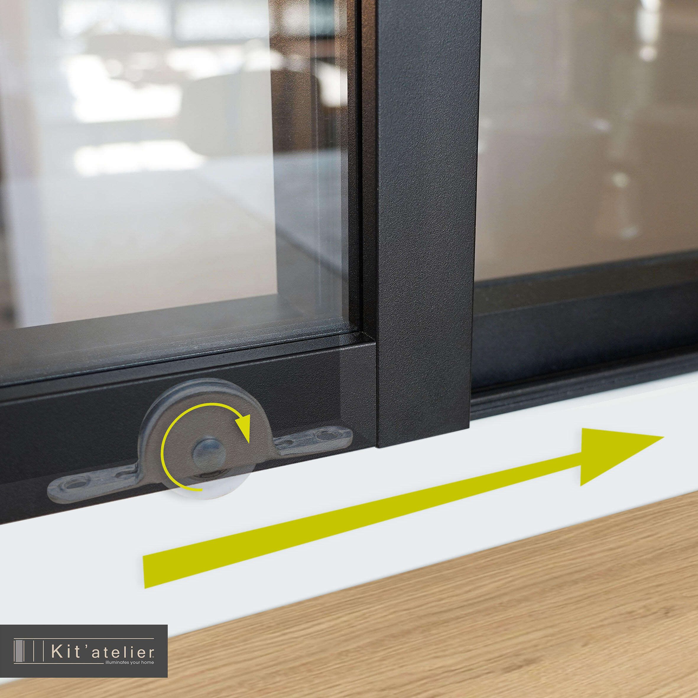 Verrière atelier aluminium coulissante, 3 vitrages inclus H.108 x l.93,20 cm noir sablé - 6