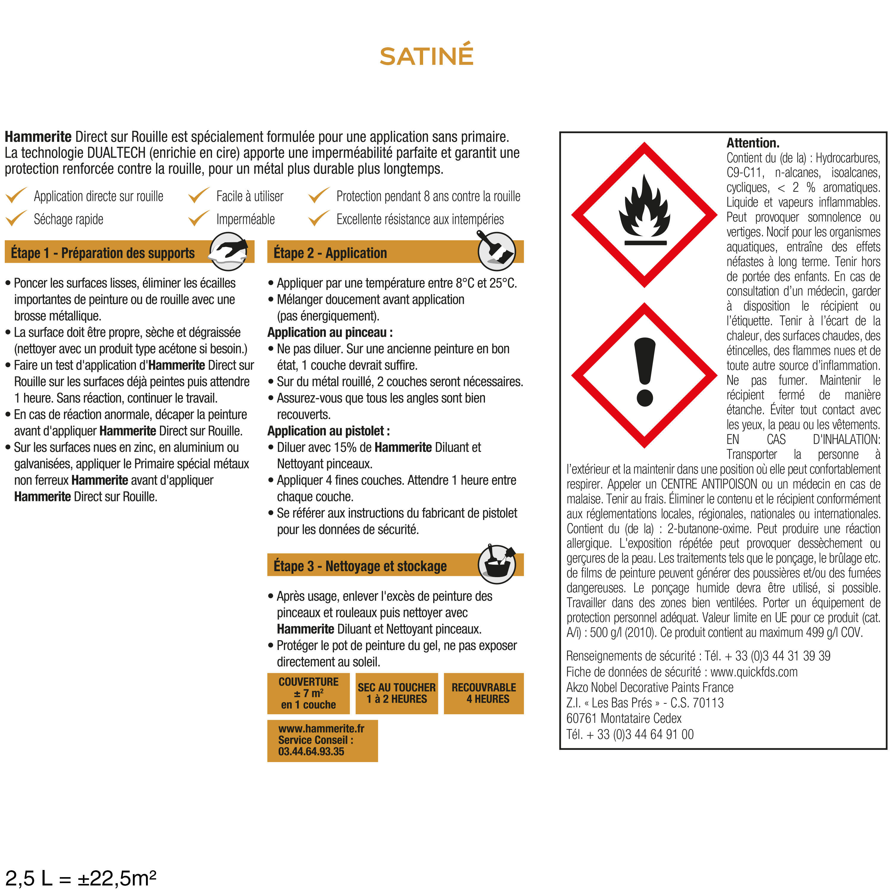 Peinture extérieure fer HAMMERITE noir satiné 2.5l - 3