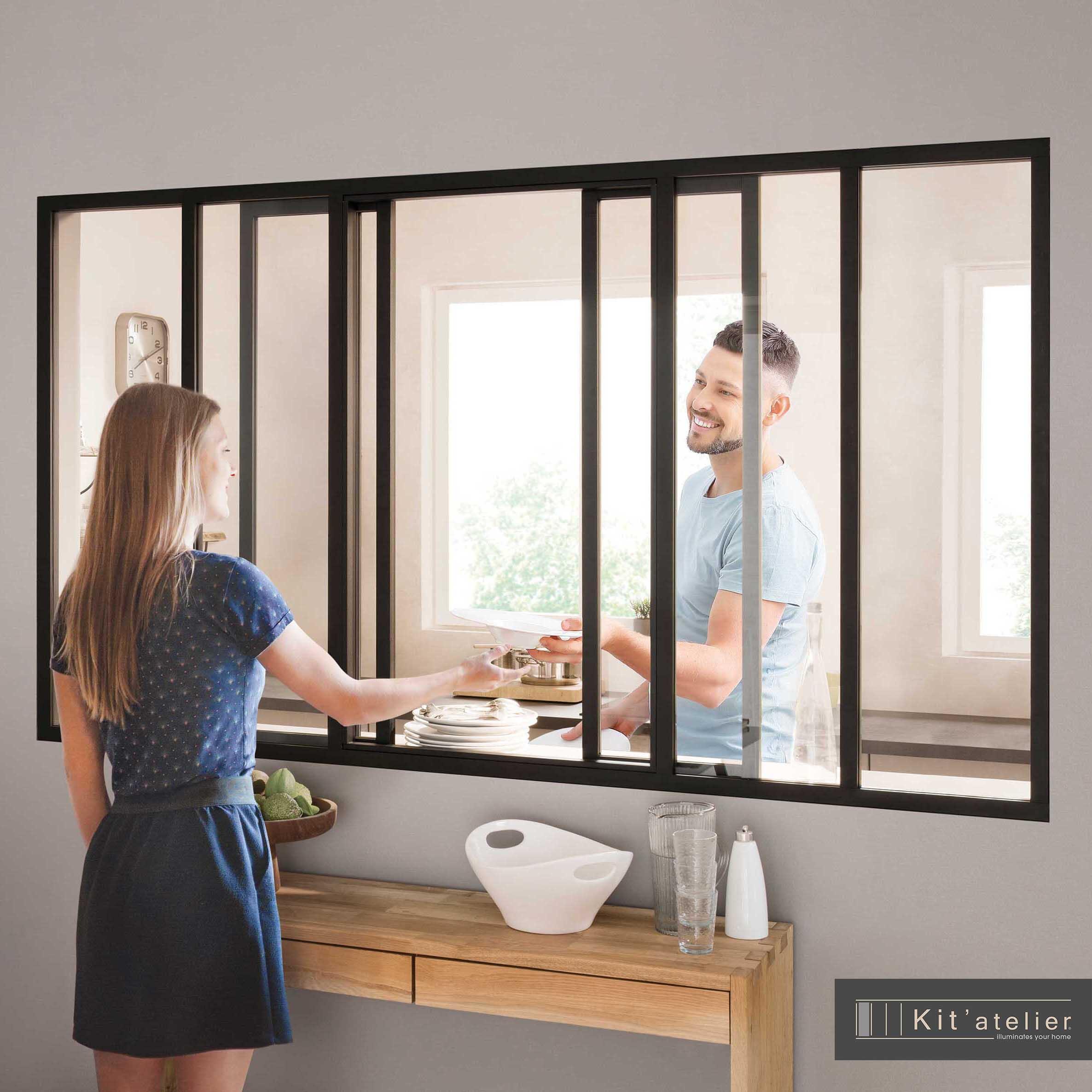 Verrière coulissante en aluminium noir sablé 6 carreaux, H.108 x l.183.2 cm - 3