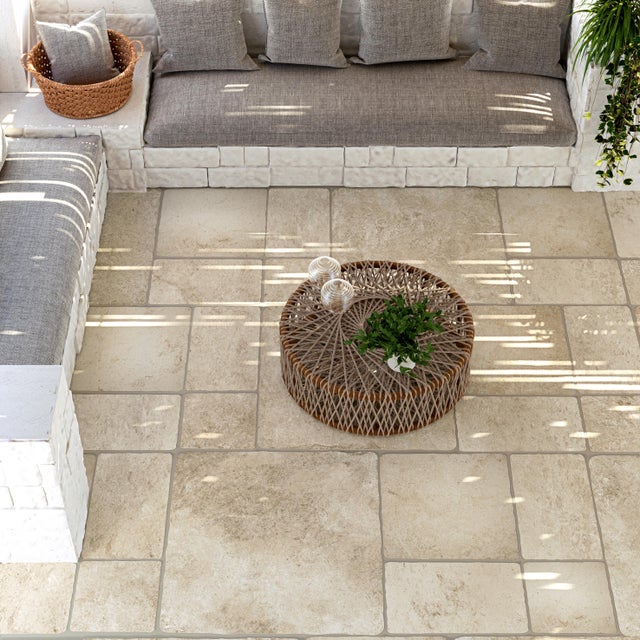 Carrelage sol extérieur effet pierre beige Monastère l.80.5 x L.80.5 cm x Ep.9 m