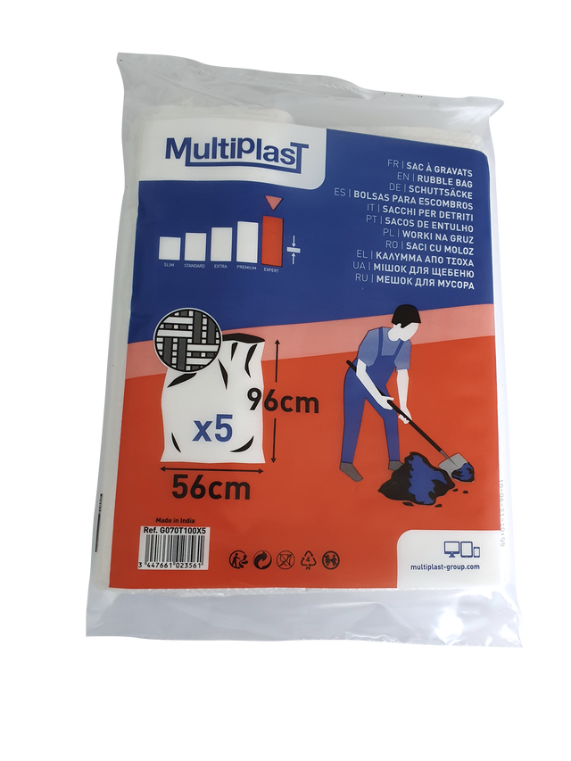 Lots de 5 sacs à gravats MULTIPLAST H.96 x l.56 cm x Ep.150 µm blanc