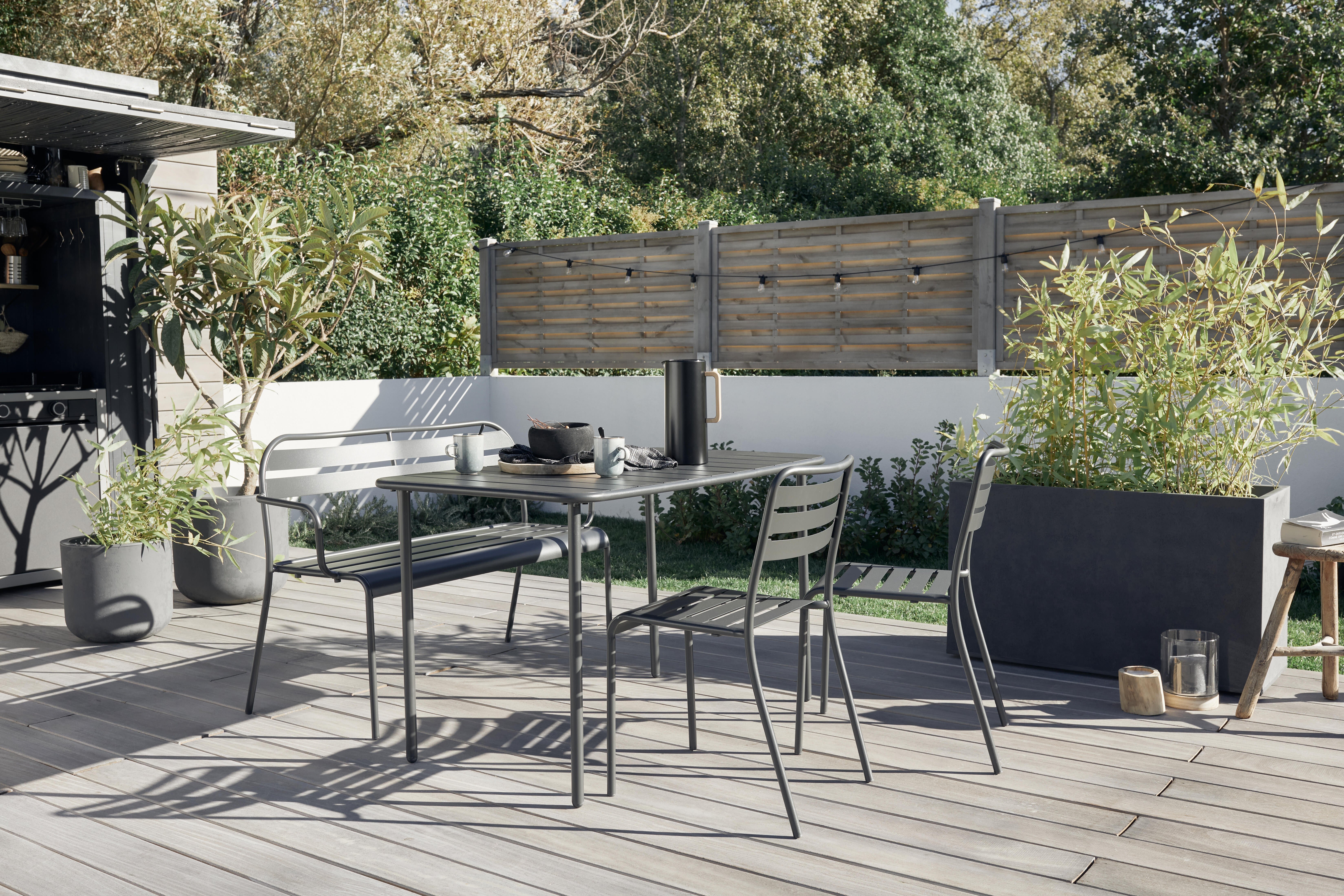 Tavolo da pranzo per giardino Cafe struttura e superficie in acciaio antracite per 6 persone 70x120cm - 2