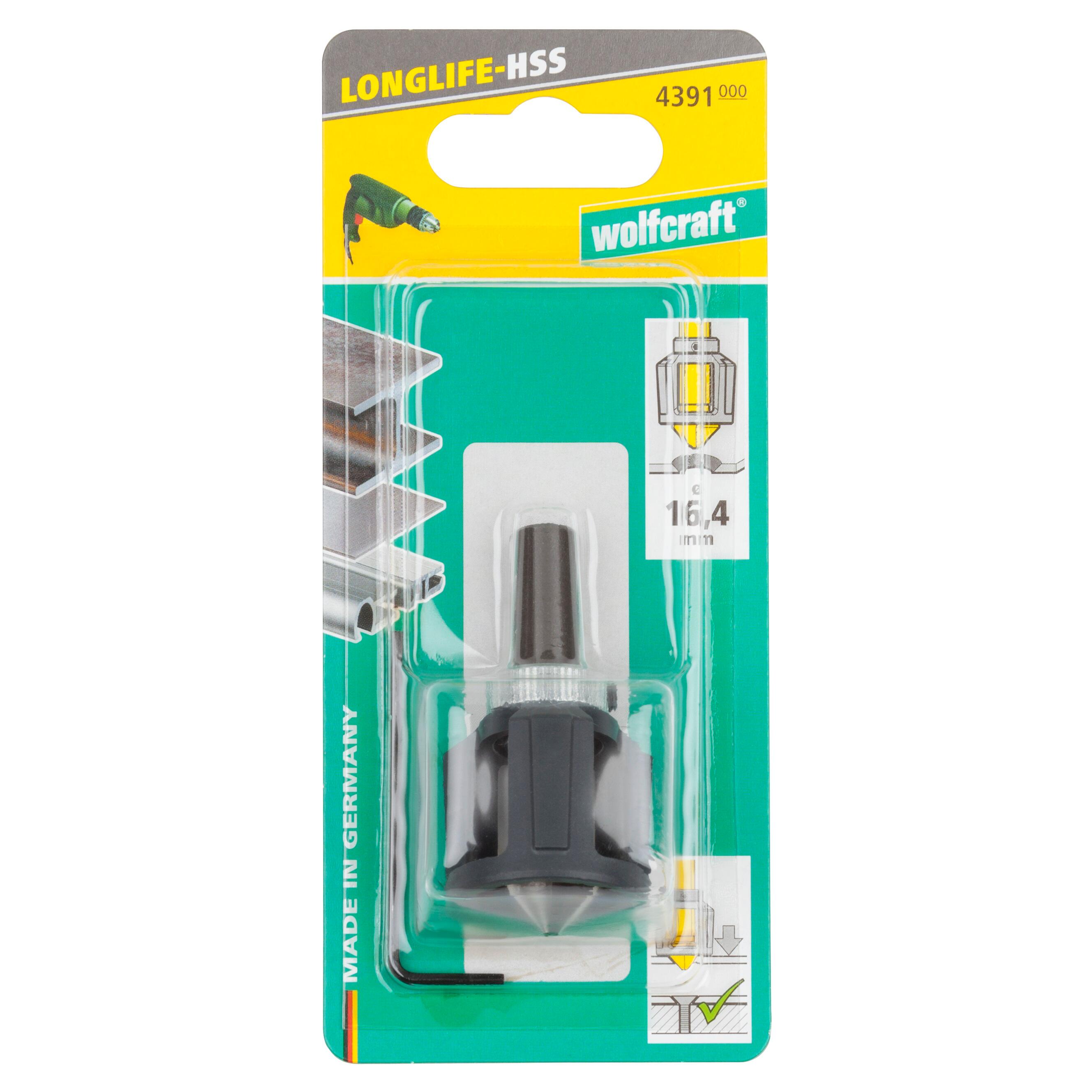 Fraisoir conique HSS pour métal avec butée de profondeur WOLFCRAFT Diam.16,4 mm - 4