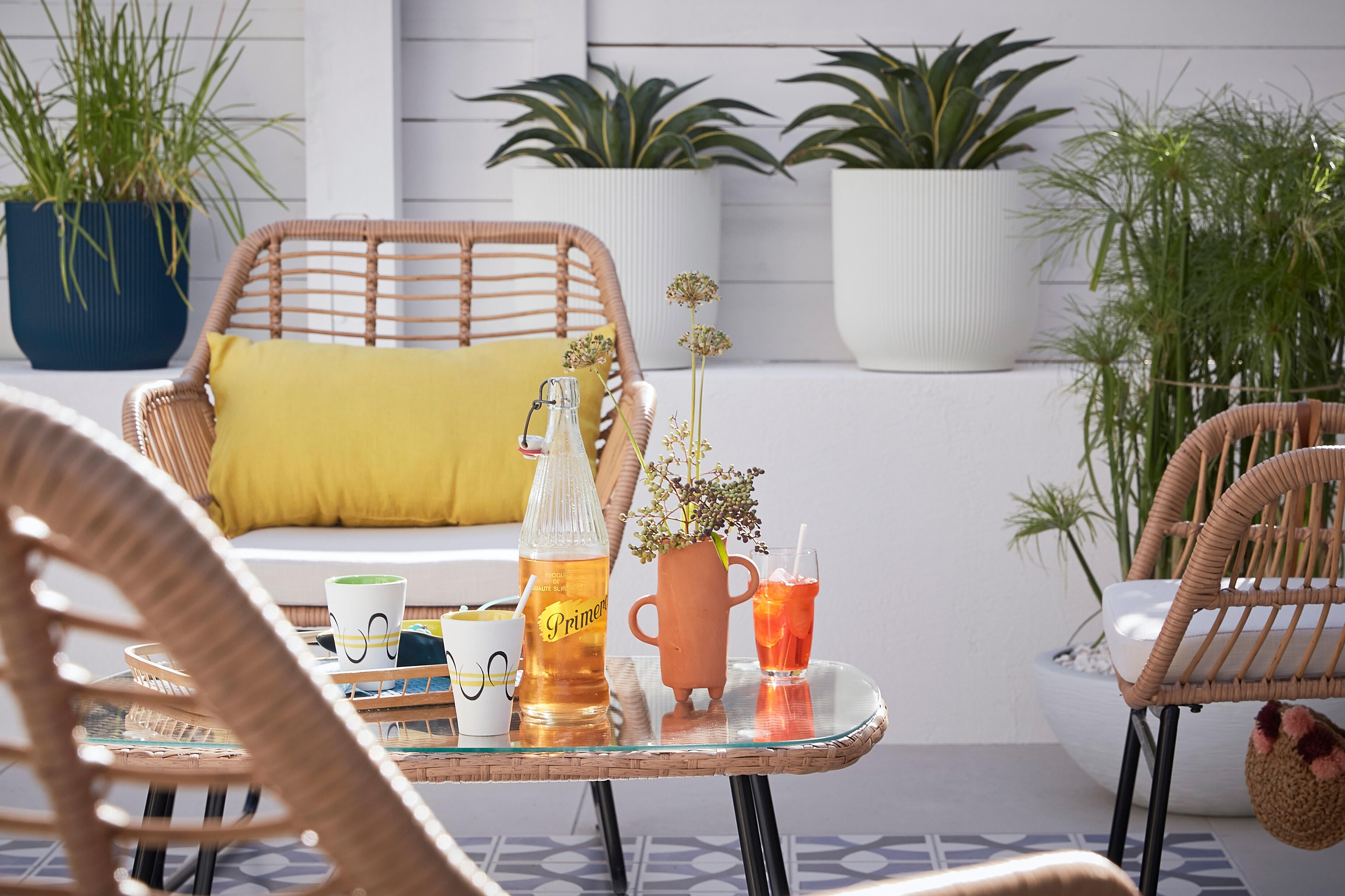 Salotto da giardino per 4 persone beige Bambù con cuscini in poliestere beige - 10