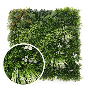 Panneau Végétal Artificiel Mur 'SPRING' 100x100 Cm - Mousse Et Fleurs, Résistant Aux UV - Pour Décoration Intérieure