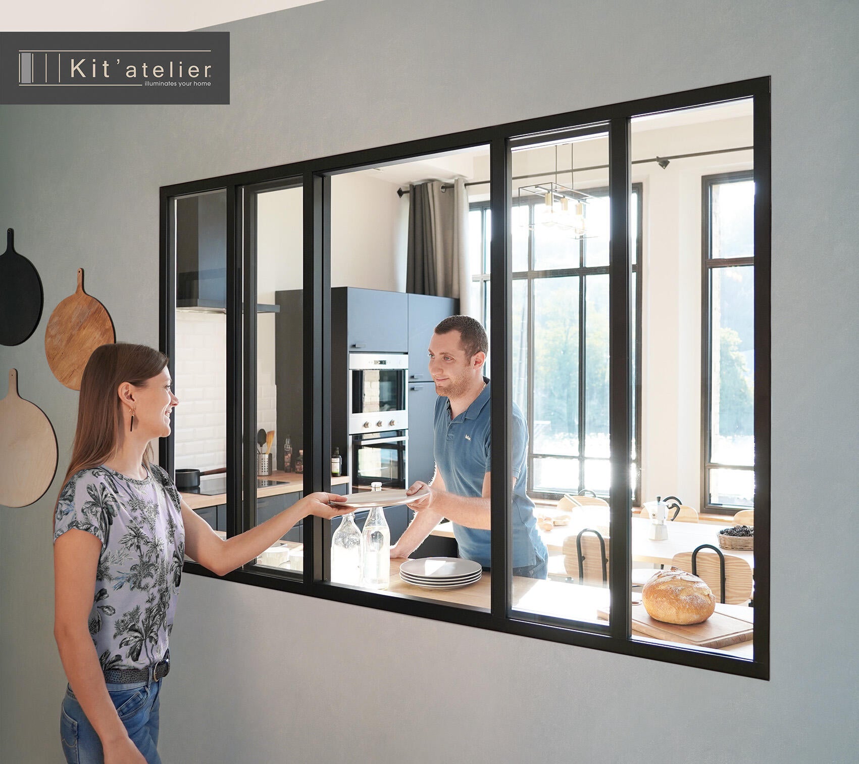 Verrière coulissante en aluminium noir sablé 6 carreaux, H.108 x l.183.2 cm - 2