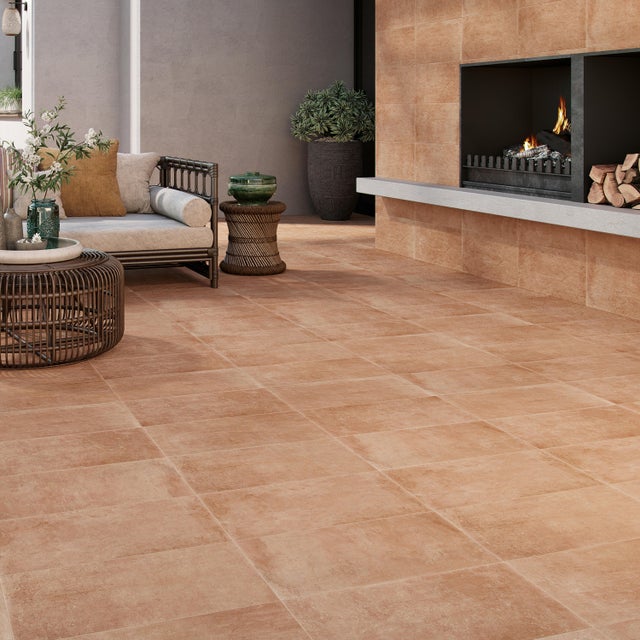 Carrelage sol extérieur effet terre cuite marron Apogée l.30 x L.60 cm STN