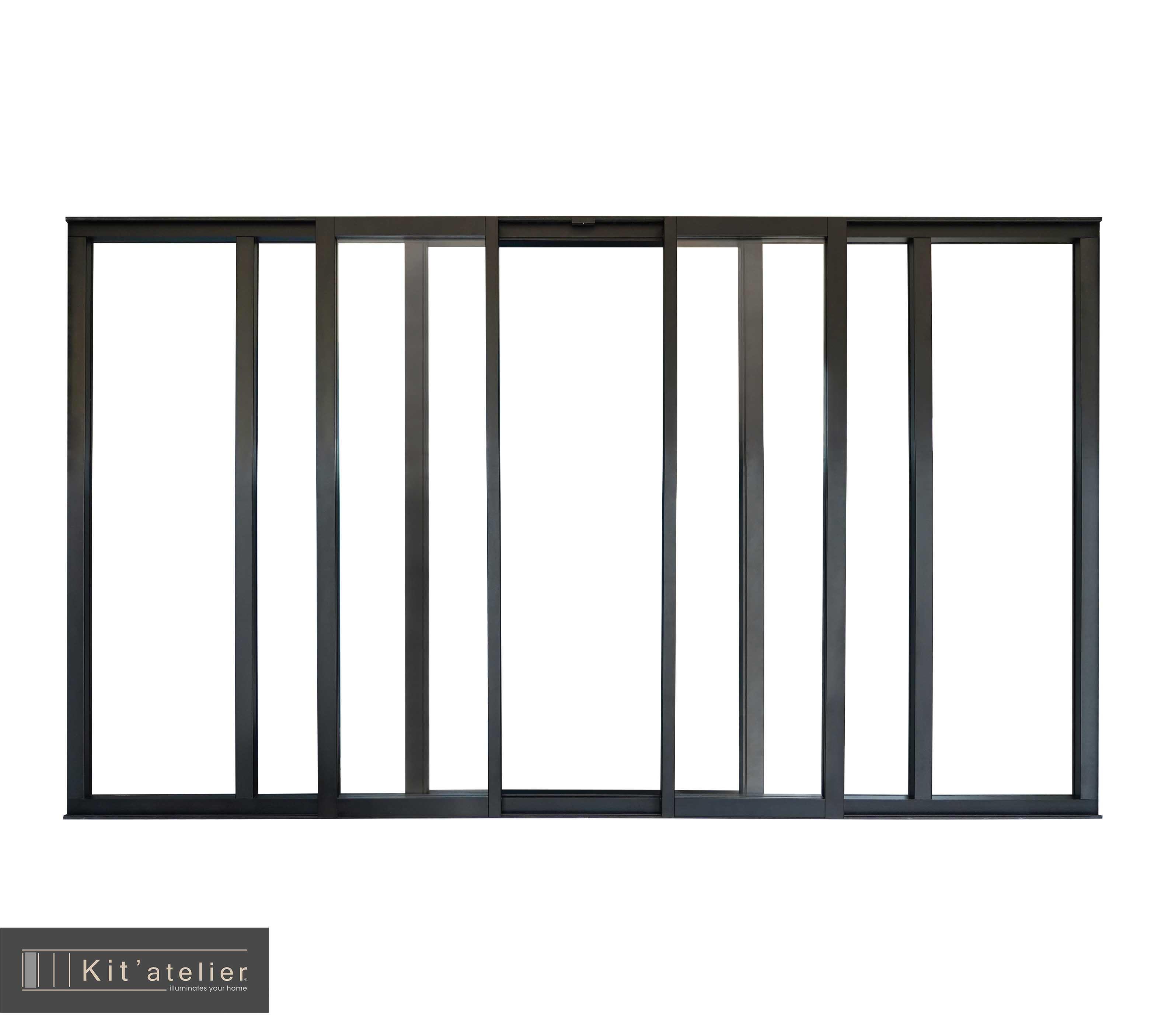 Verrière coulissante en aluminium noir sablé 6 carreaux, H.108 x l.183.2 cm - 8