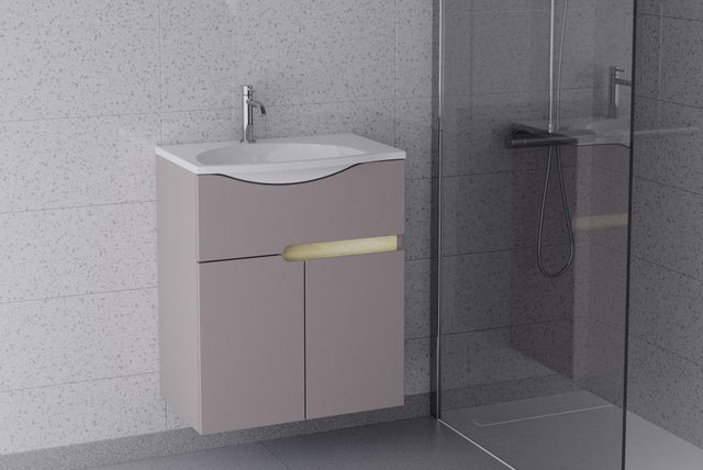 Meuble vasque 1t/2p l.59.6 x H.76.6 x P.40cm beige nude Egerie