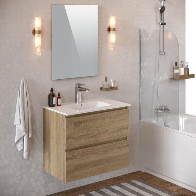 Meuble vasque 2t l.80 x H.85 x P.47cm effet chêne naturel Mystic