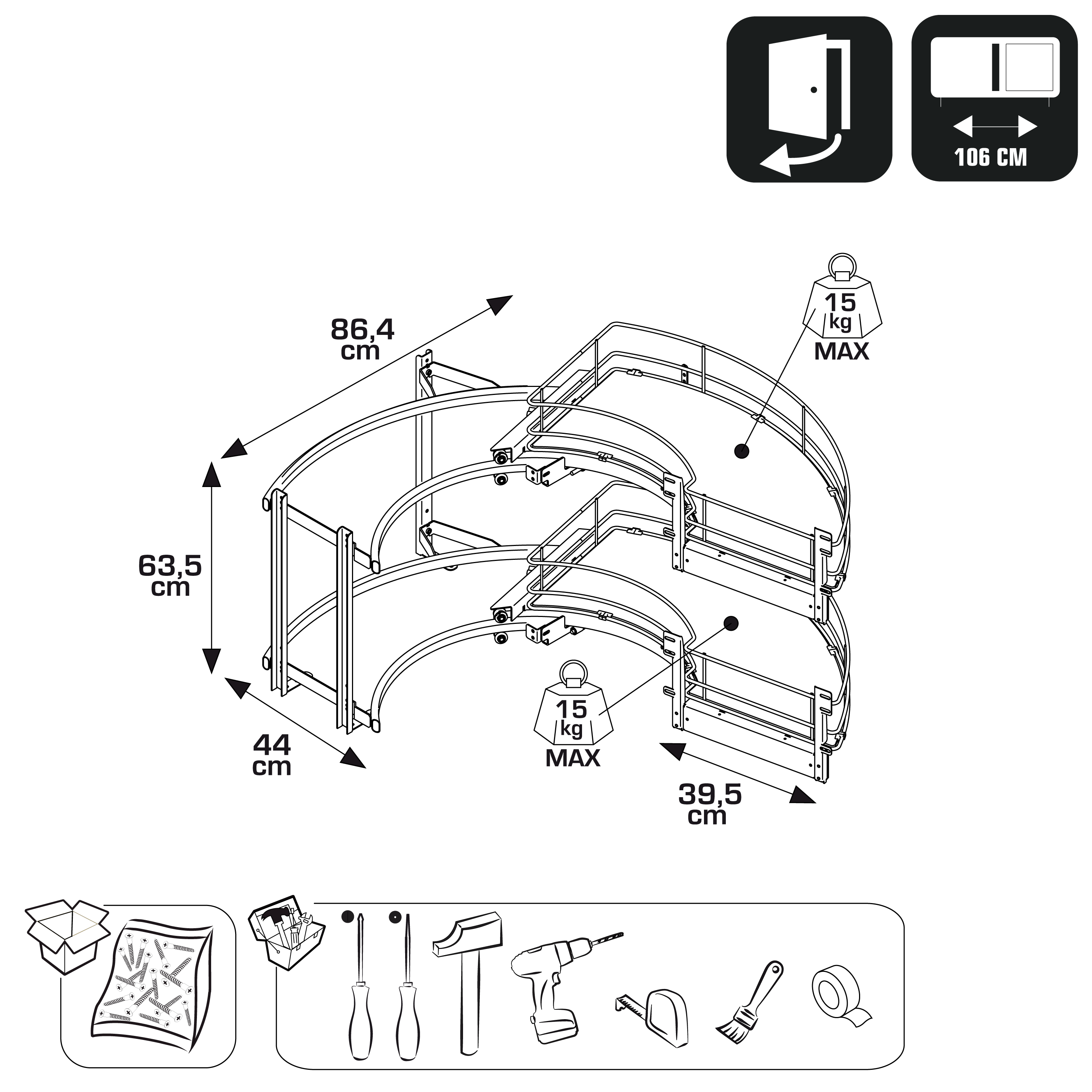 Panier de rangement pour meuble d'angle l.86.4 x P.44 x H.63.5 cm DELINIA ID - 4
