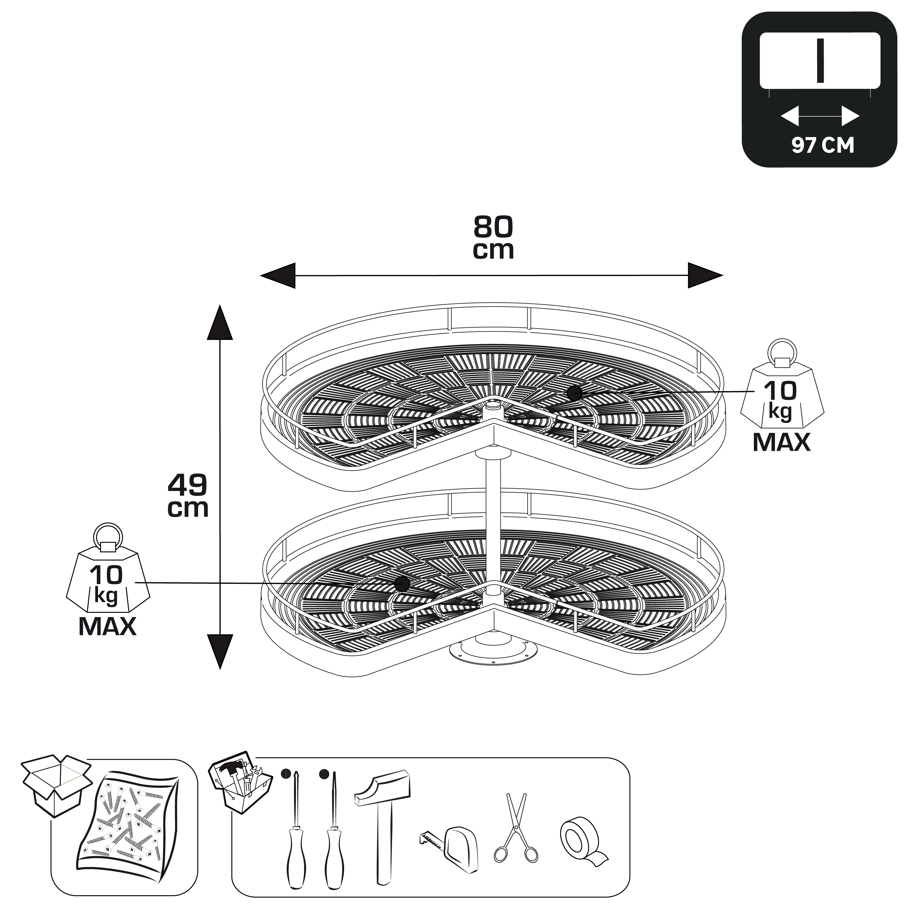 Organizador giratorio ángulo bajo de mueble de cocina DELINIA ID 112x112x76.8 cm - 2