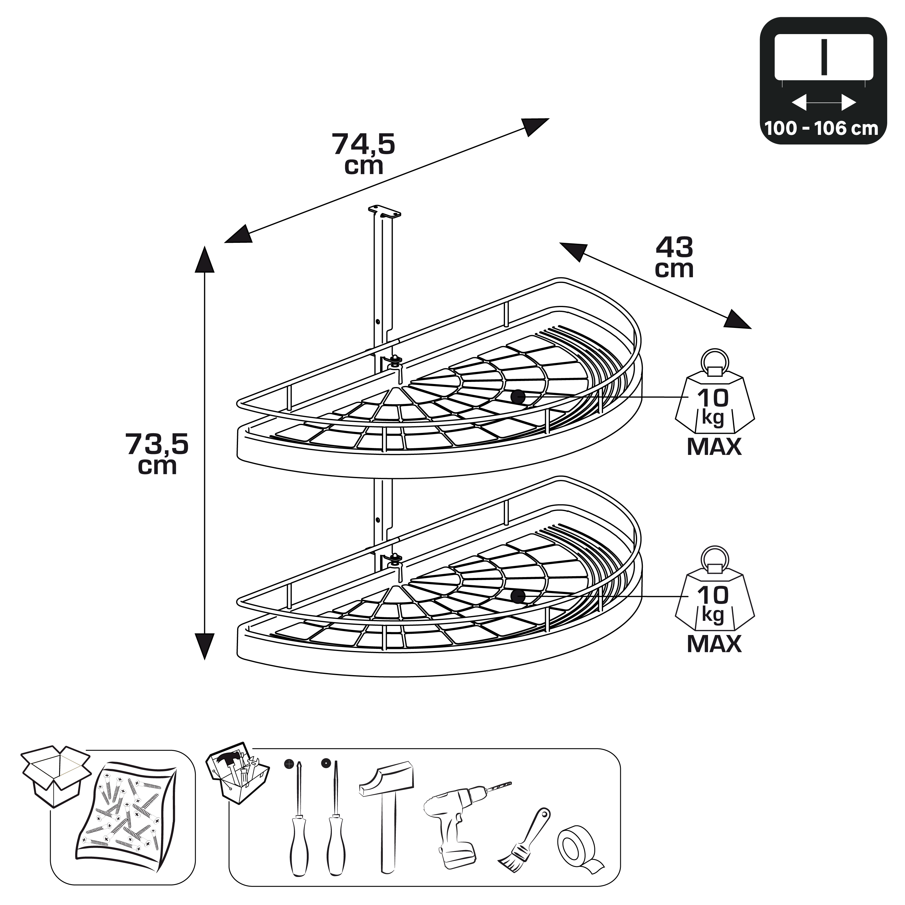 Rangement d'angle, demi-lune pour meuble d'angle bas - 3