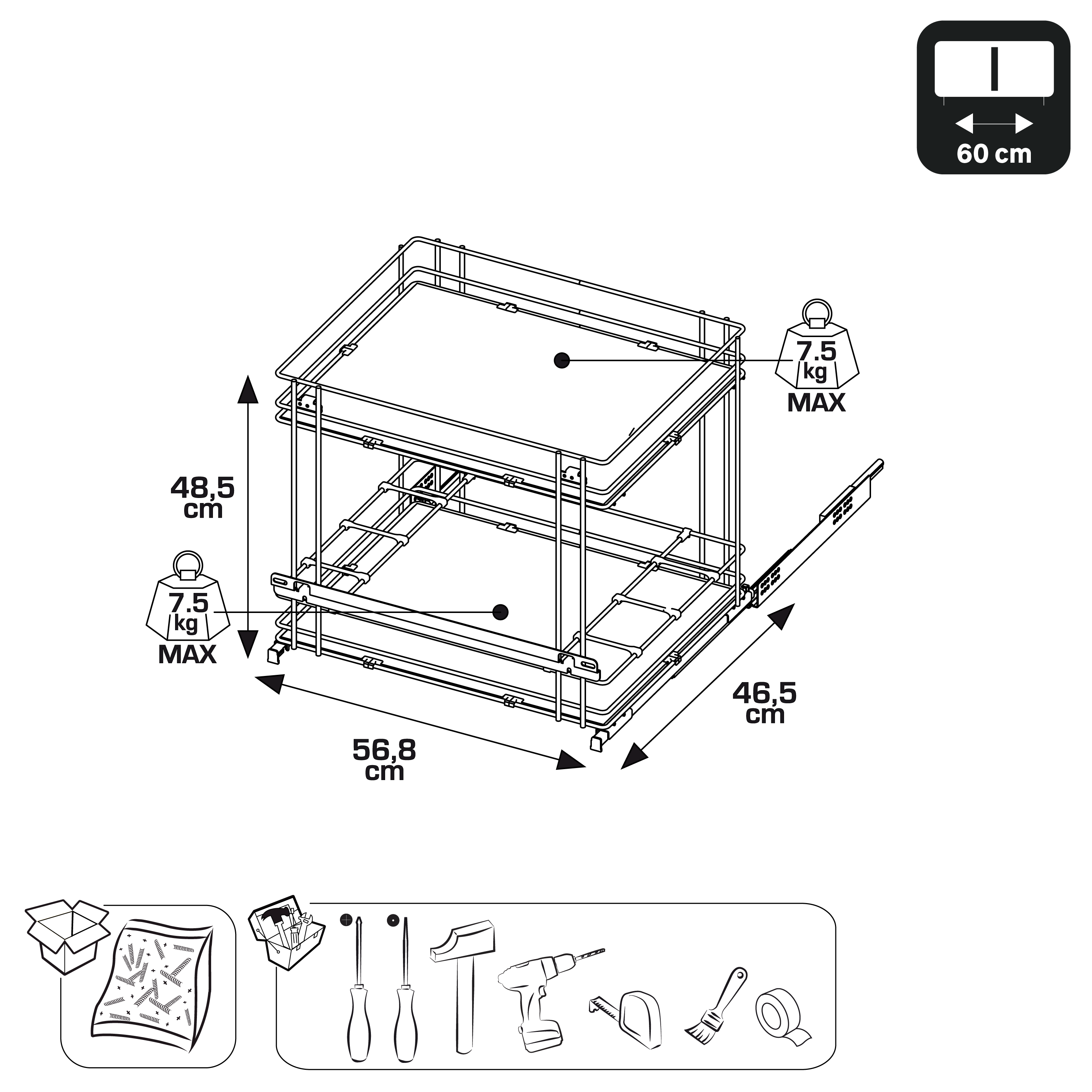 Panier de rangement pour armoire acier l.56.8 x P.46.5 x H.48.5 cm DELINIA ID - 5