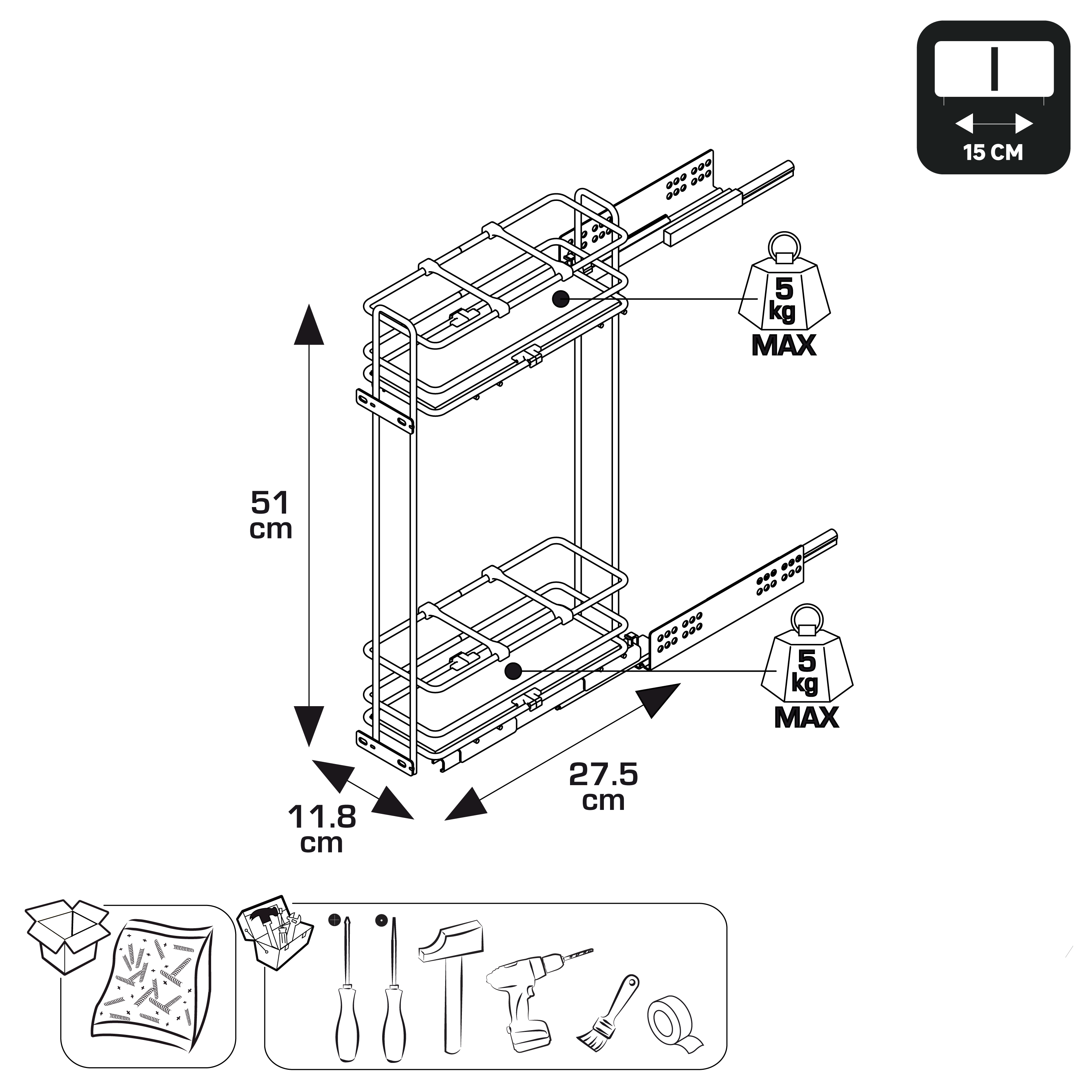 Rangement coulissant, epices et bouteilles pour meuble l.15 cm / colonne l. 15 c - 5