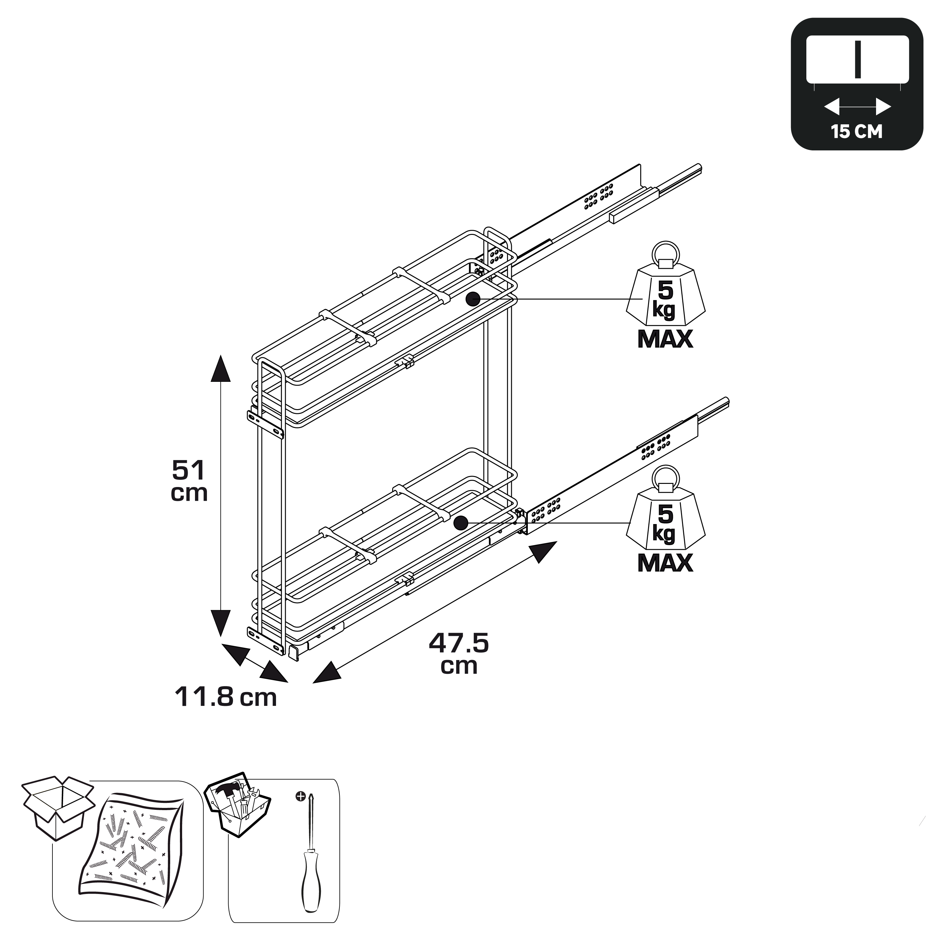 Rangement coulissant pour meuble l.15 cm - 6