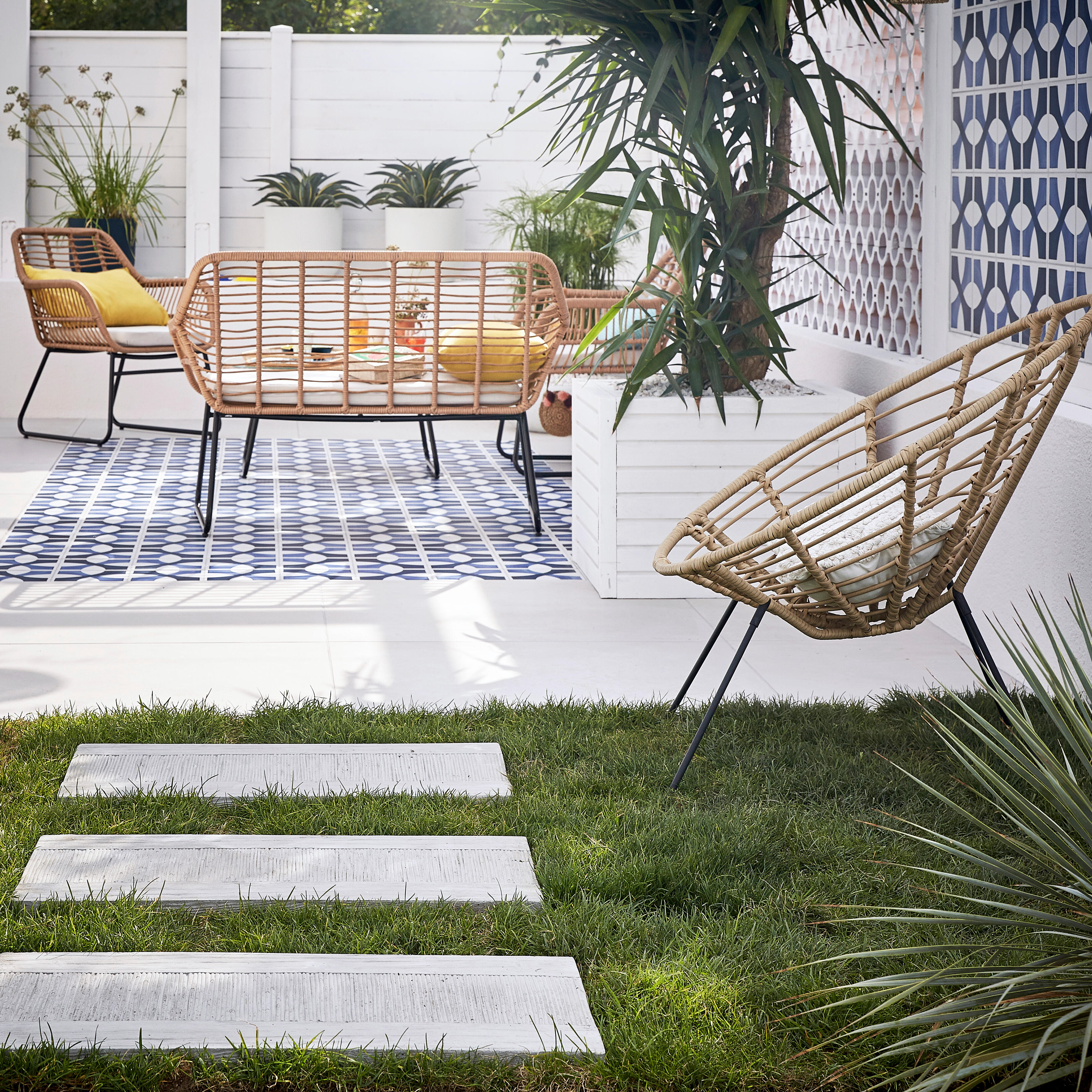 Salotto da giardino per 4 persone beige Bambù con cuscini in poliestere beige - 9