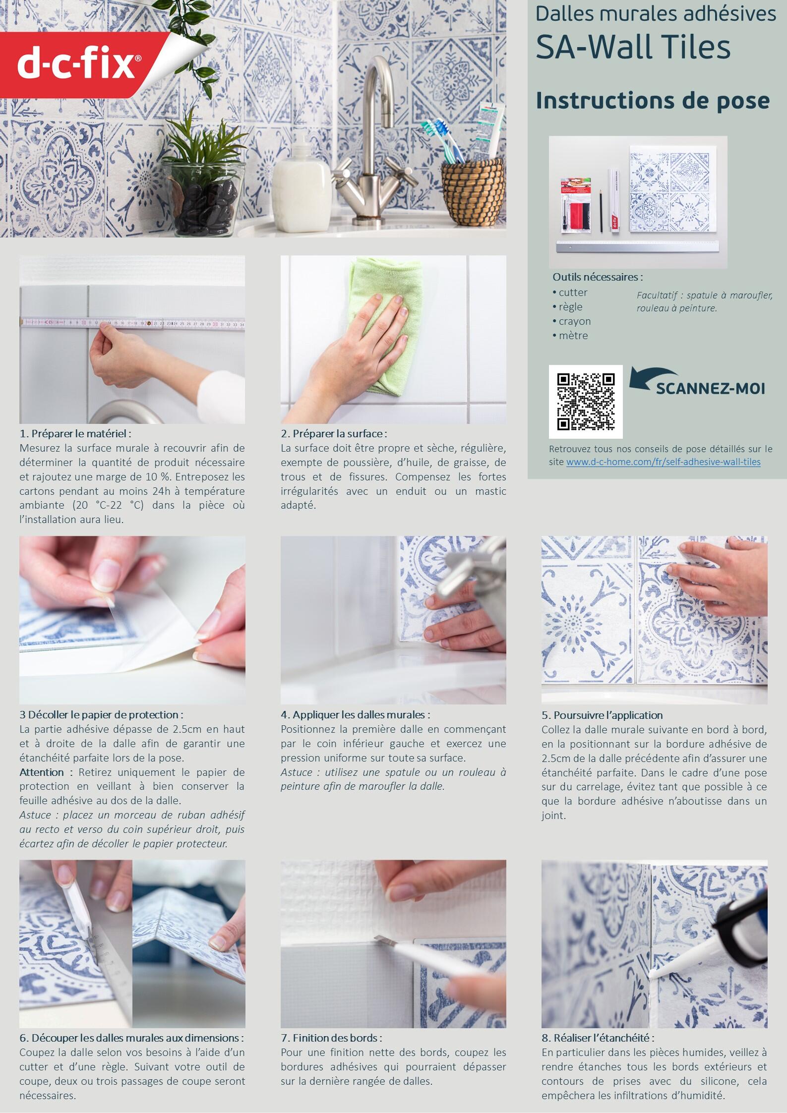 Lot de 6 Adhésifs décoratifs Wall tiles effet marbre, 30.5 cm x 30.5 cm - 6