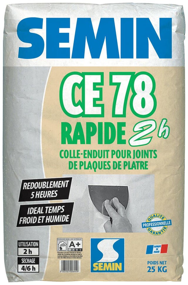 Enduit pour joint à prise rapide 2h, poudre SEMIN blanc 25.1 kg