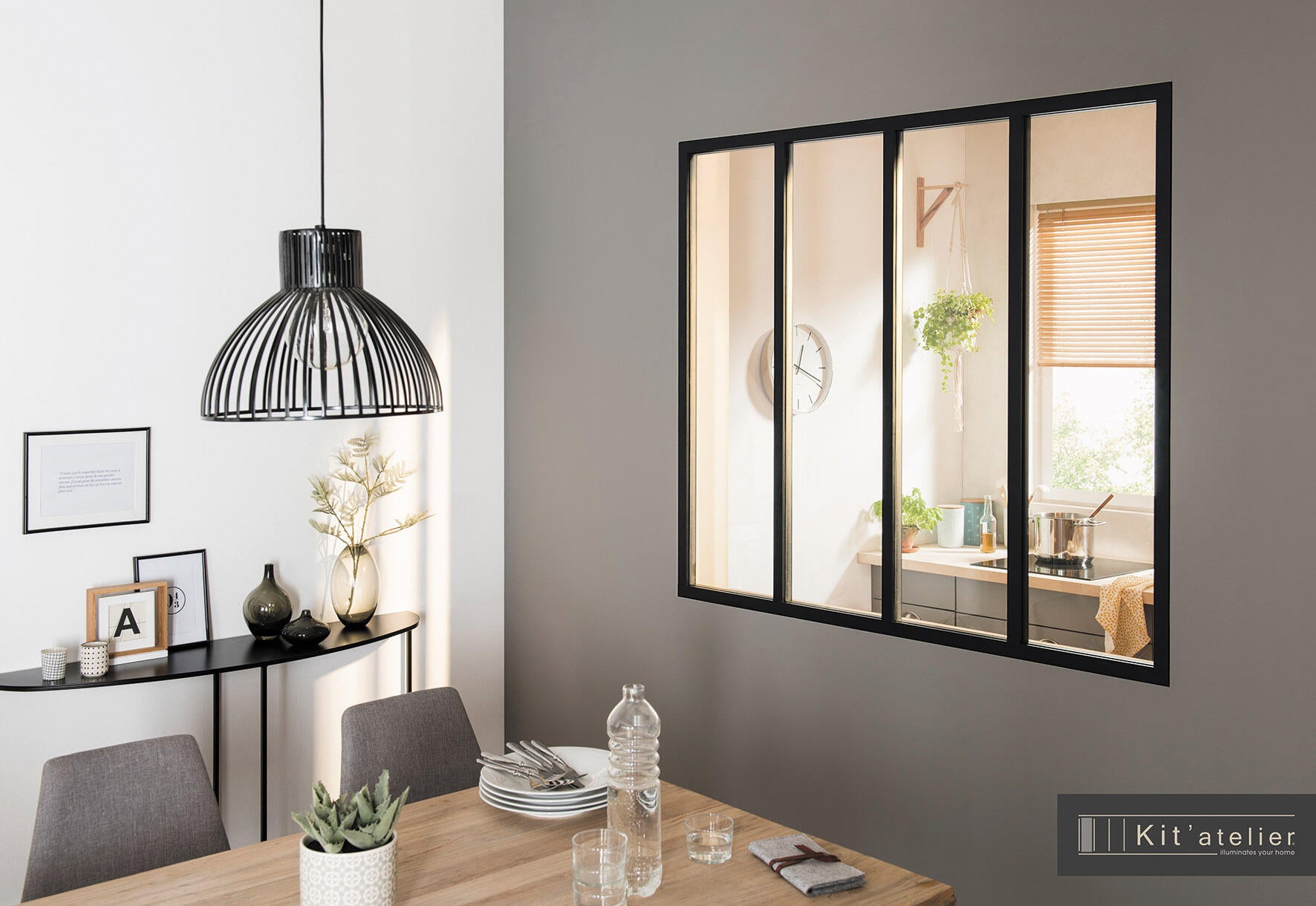 Verrière atelier aluminium fixe, 4 vitrages inclus H.108 x l.123,20 cm noir sablé - 6