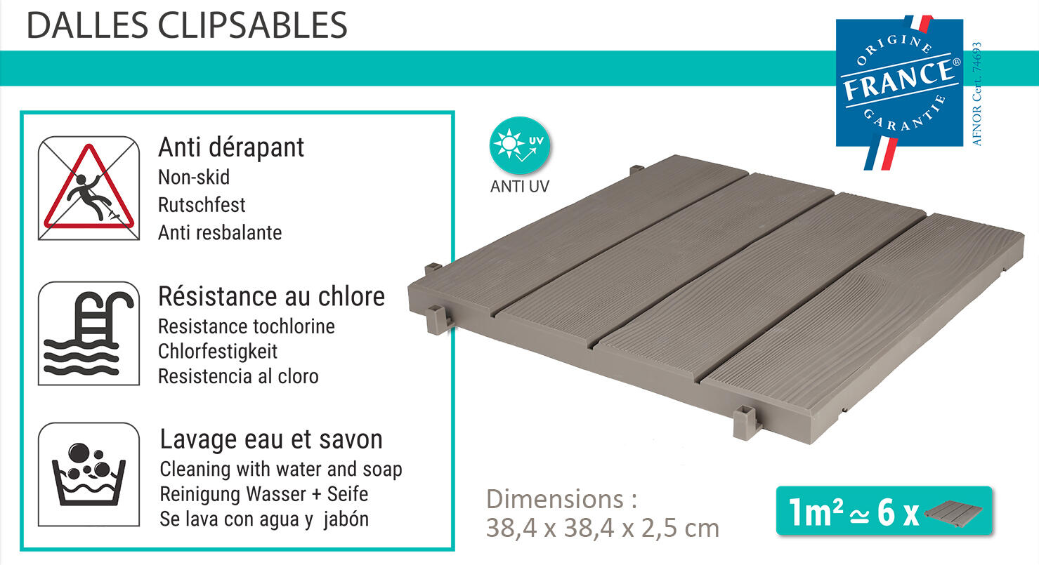 Dalle clipsable polypropylène Easy, brun taupe n°3, L.38 x l.38 cm x Ep.25 mm - 5