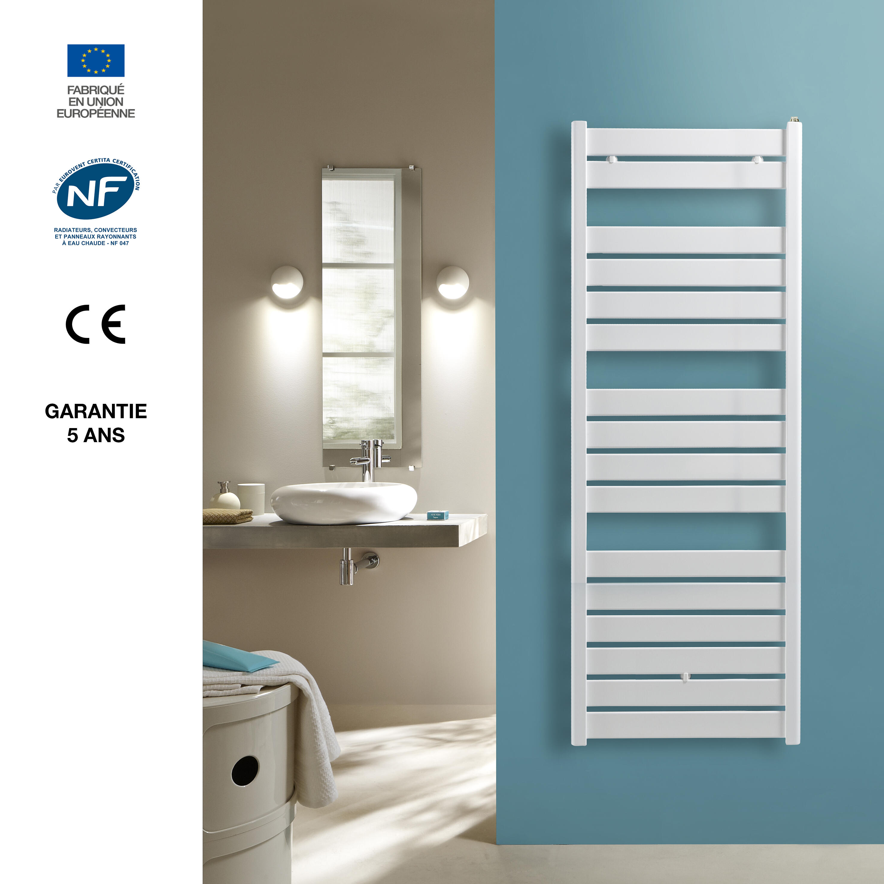 Sèche-serviettes à eau chaude eau chaude ACOVA, 804 W, H.162.1 x l.60 cm Madras  - 7