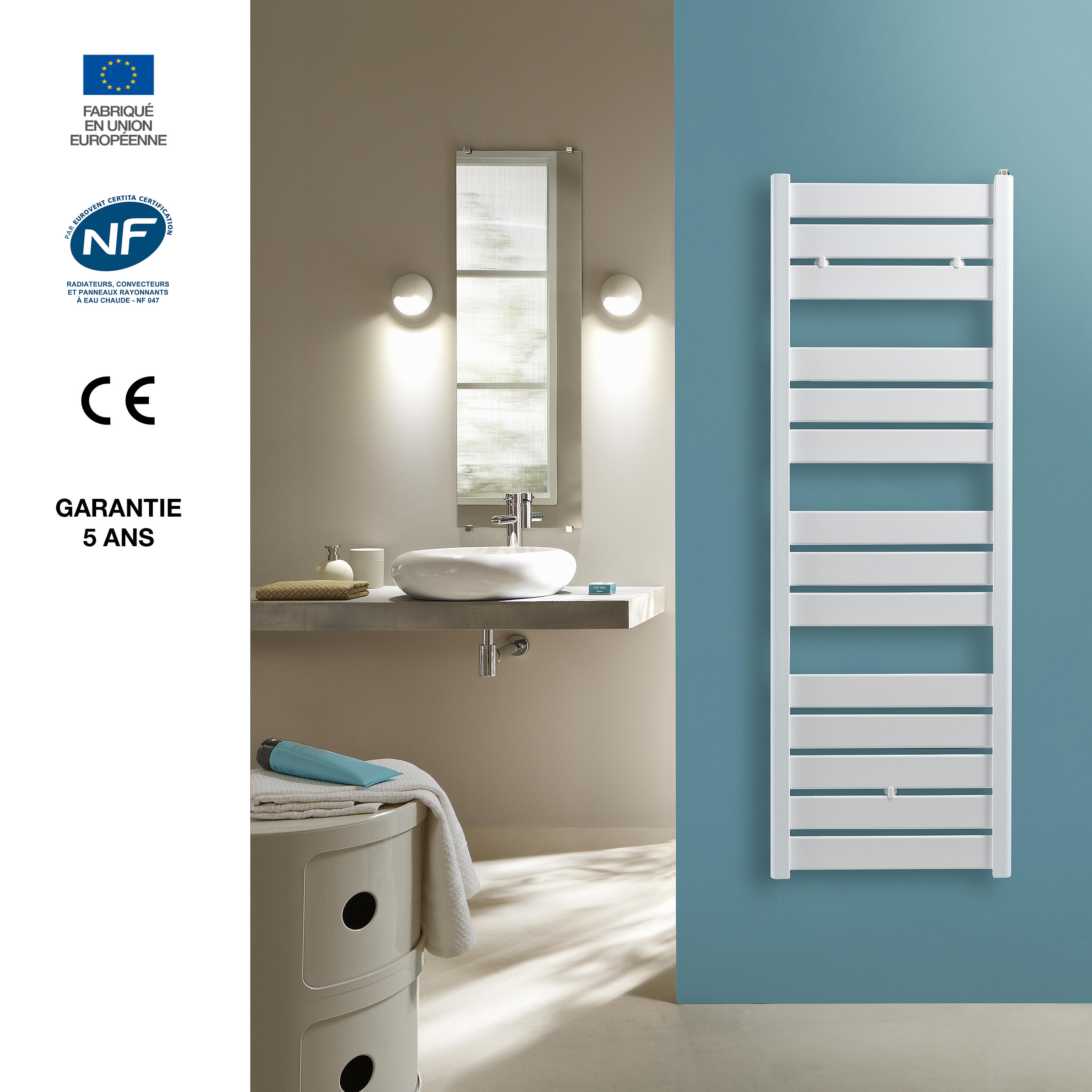 Sèche-serviettes à eau chaude eau chaude ACOVA, 625 W, H.145.2 x l.50 cm Madras  - 8