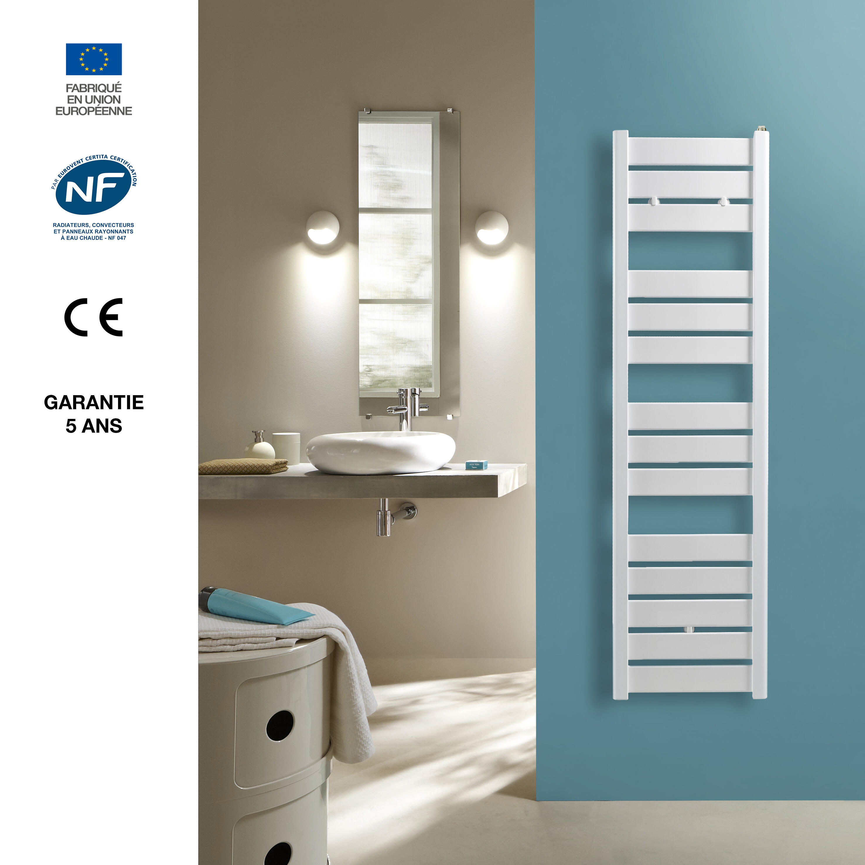 Sèche-serviettes à eau chaude eau chaude ACOVA, 514 W, H.145.2 x l.40 cm Madras  - 6