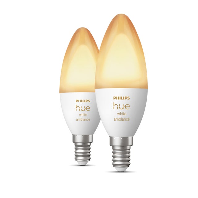 2 ampoules led connectées flamme E14, 470Lm, variation de blancs, PHILIPS HUE