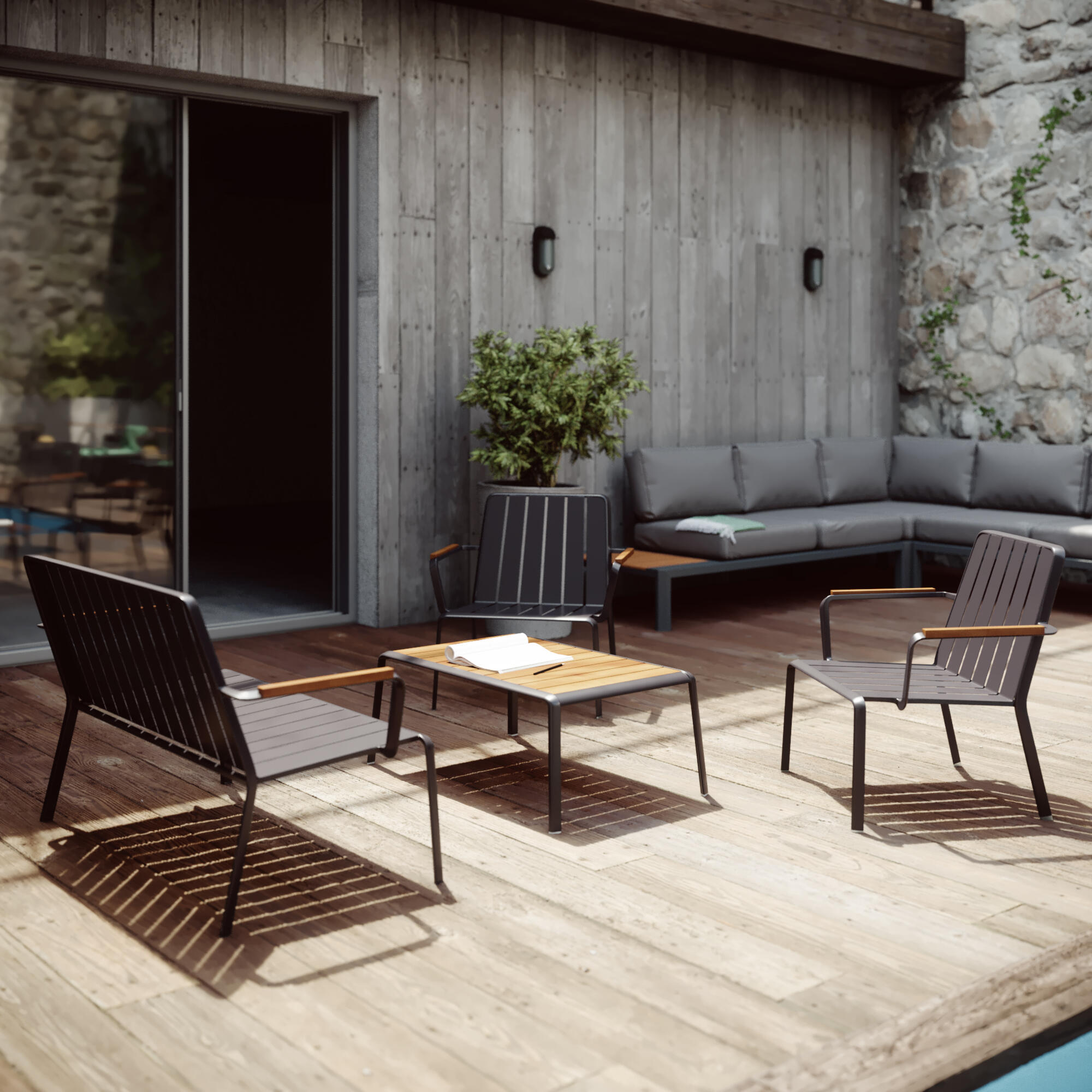 Salotto da giardino angolare per 5 persone marrone Bali NATERIAL con cuscini in poliestere grigio - 2