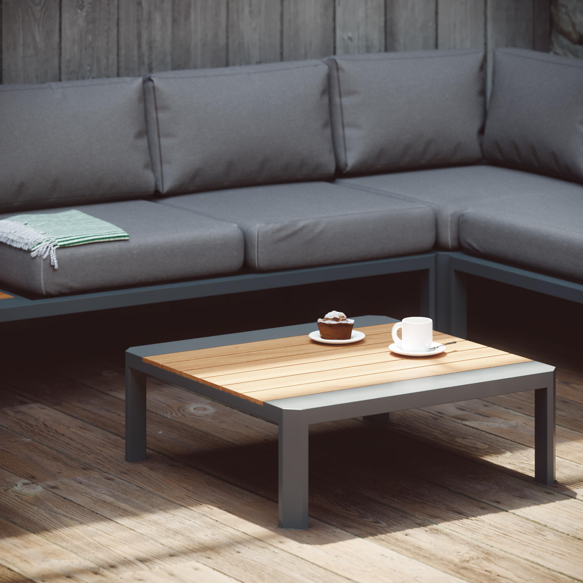 Salotto da giardino angolare per 5 persone marrone Bali NATERIAL con cuscini in poliestere grigio - 3