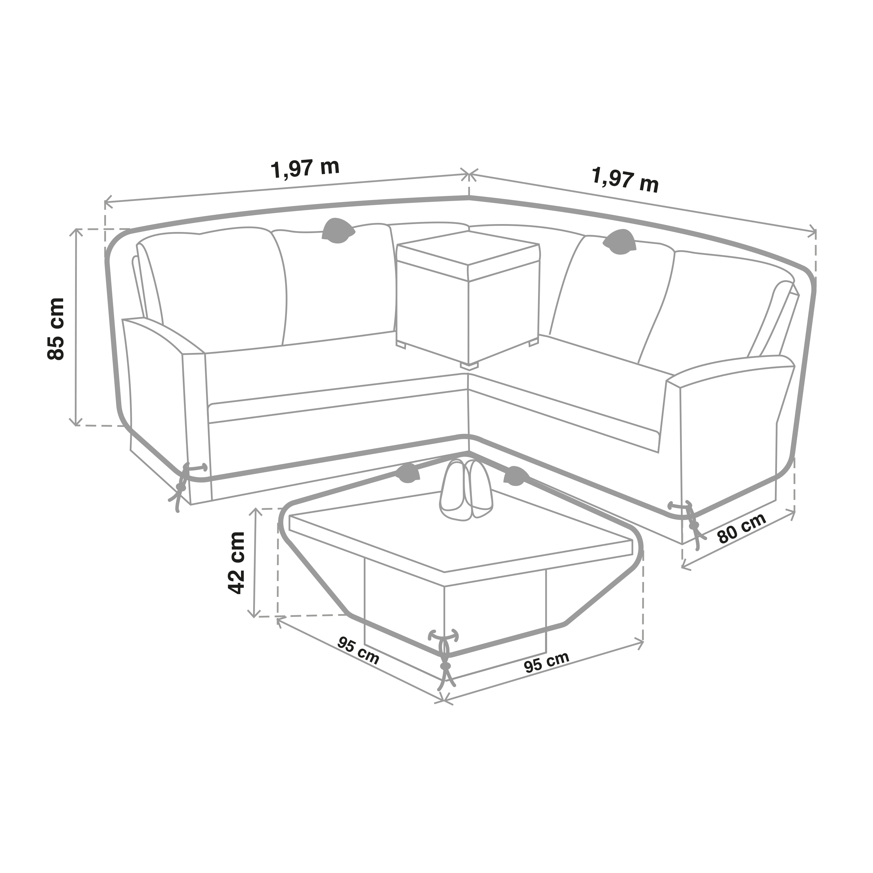 Cobertura para conjunto de canto 197x197x85 cm Naterial - 6