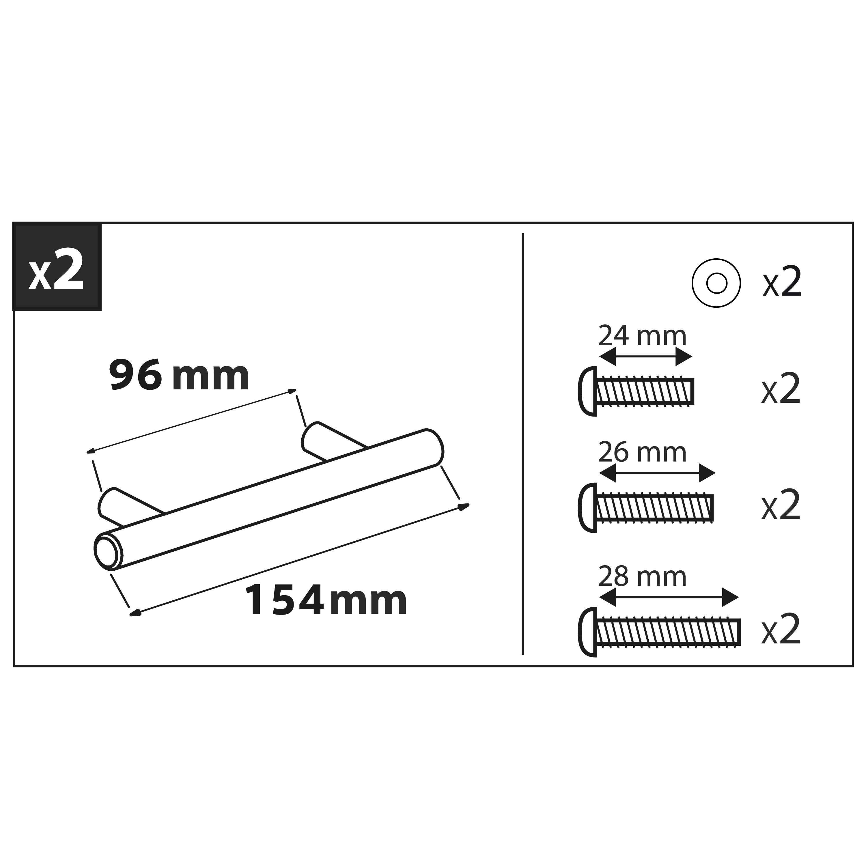 2 poignées de meuble, acier argent brossé, entraxe 96 mm - 2