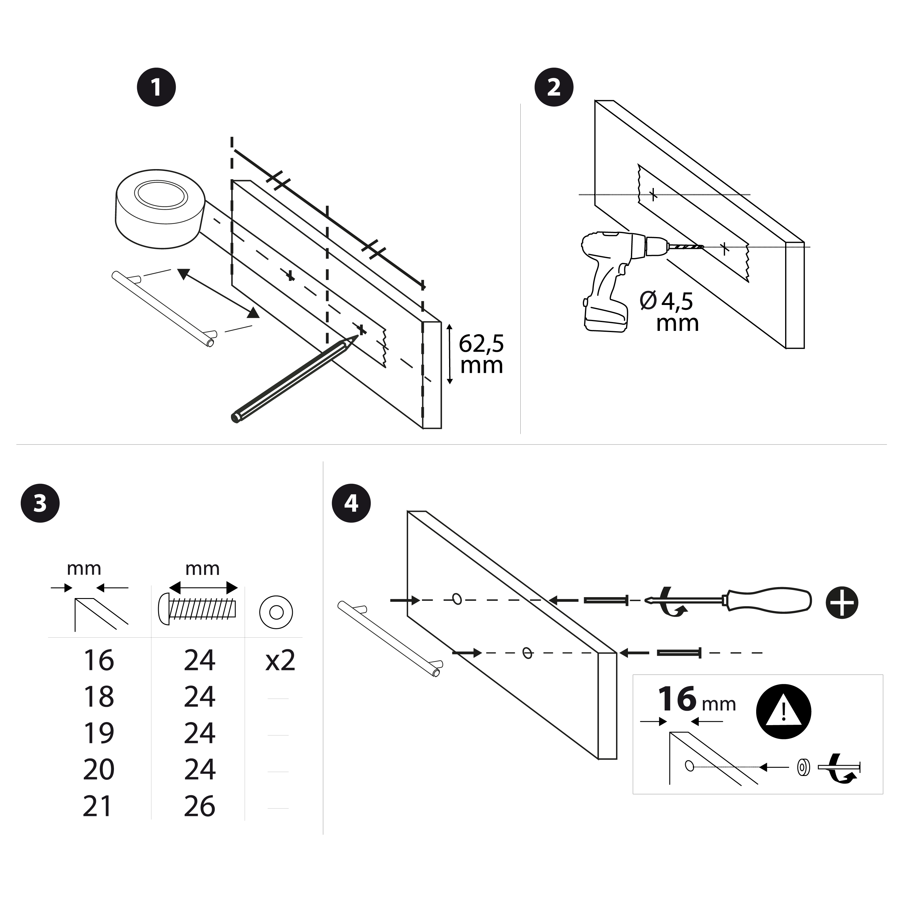 2 poignées de meuble, acier gris / argent brossé, entraxe 192 mm - 5