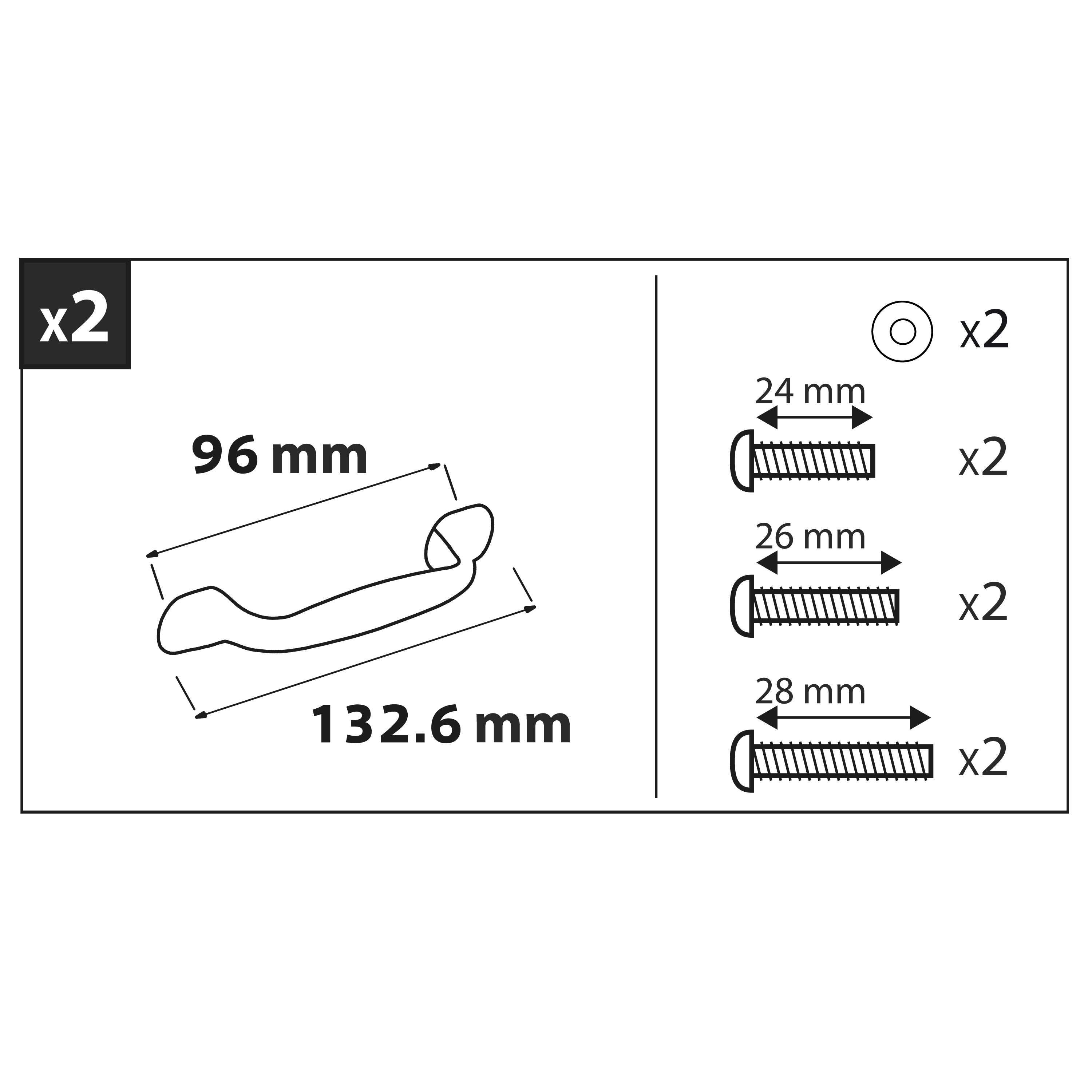 2 poignées de meuble, zamak noir, entraxe 96 mm - 7