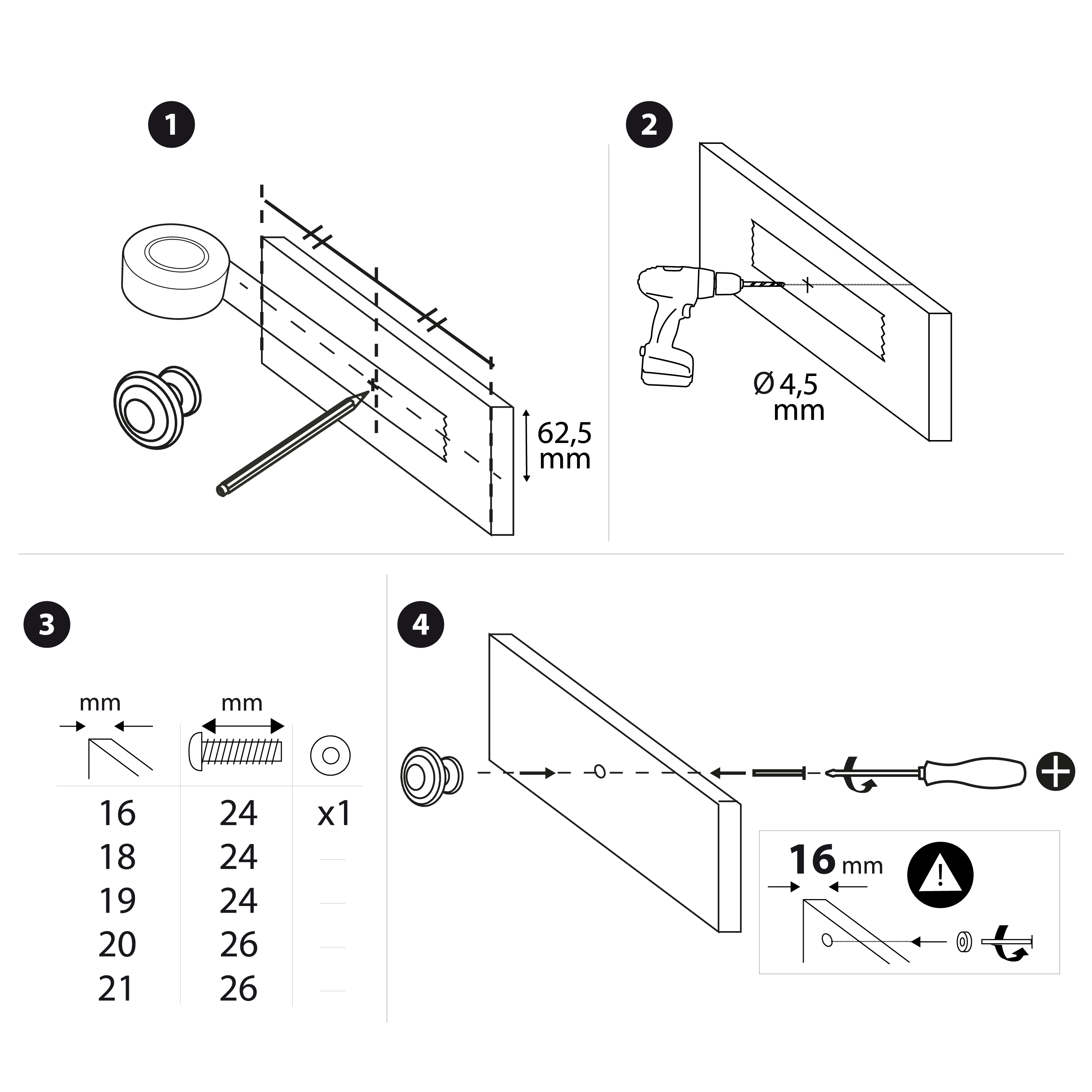 2 boutons de meuble Cylindrique, zamak noir peint - 4