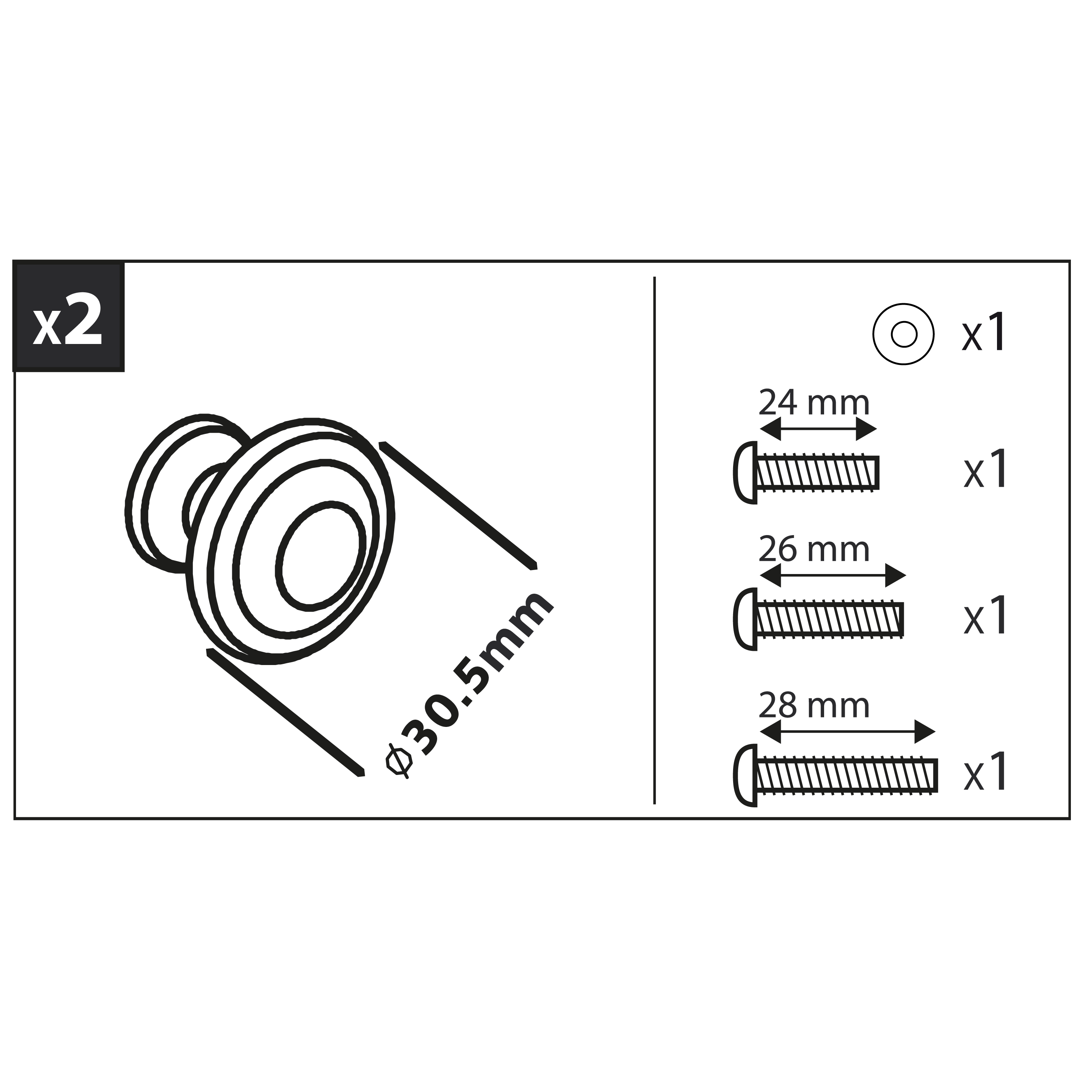 2 boutons de meuble Cylindrique, zamak noir peint - 5