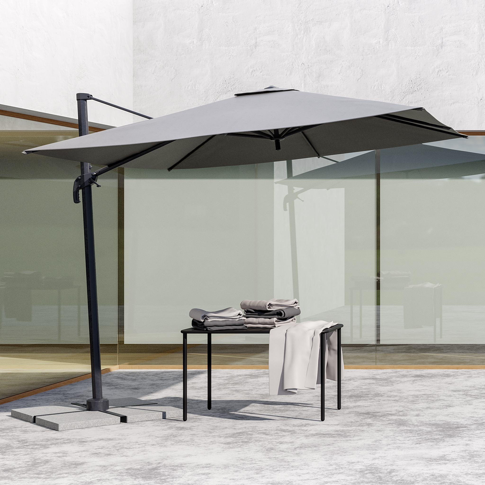 Ombrellone a palo laterale grigio Aura NATERIAL con telo quadrato antracite L 286 x P 286 x H 264 cm - 7