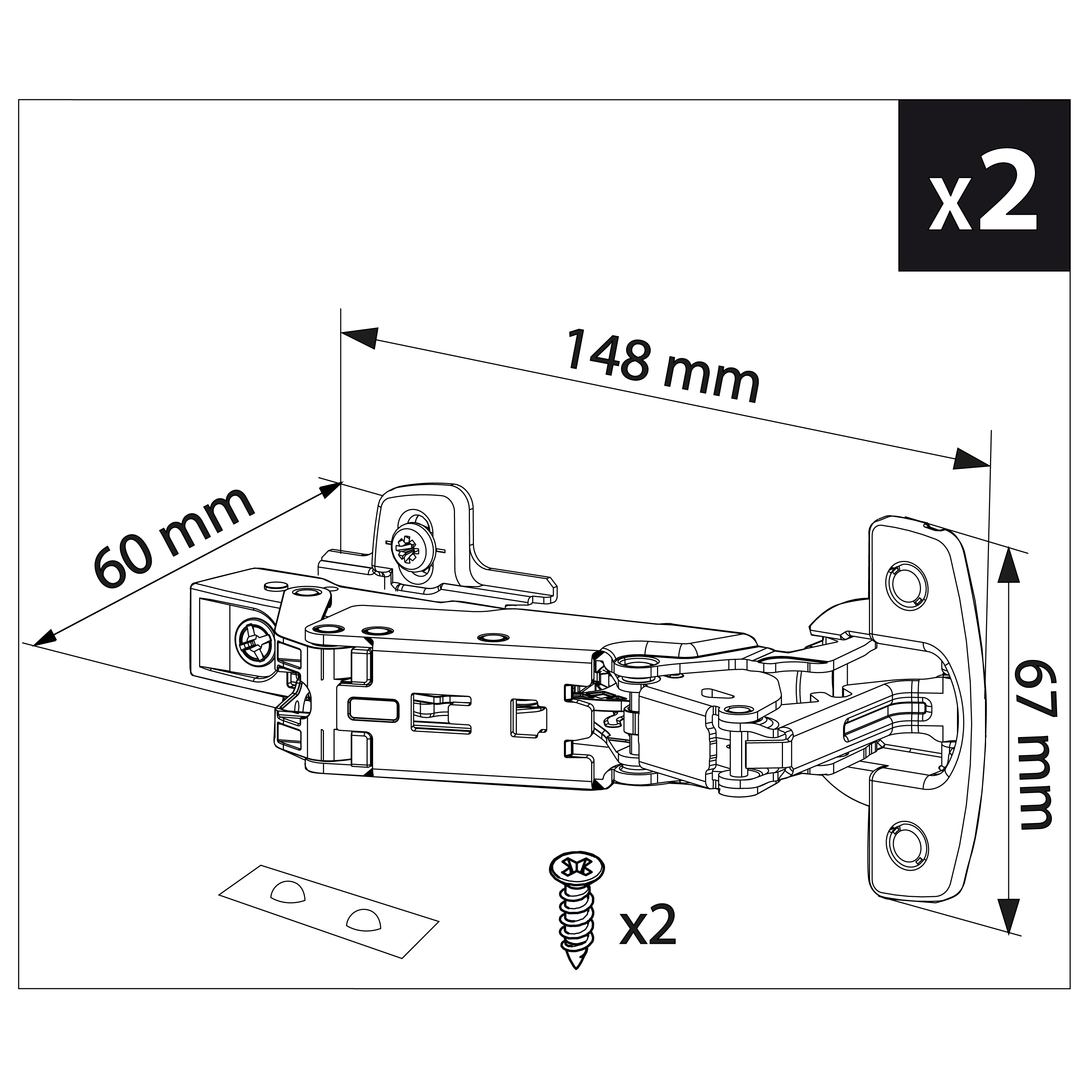 2 charnières invisibles, 165° - 3