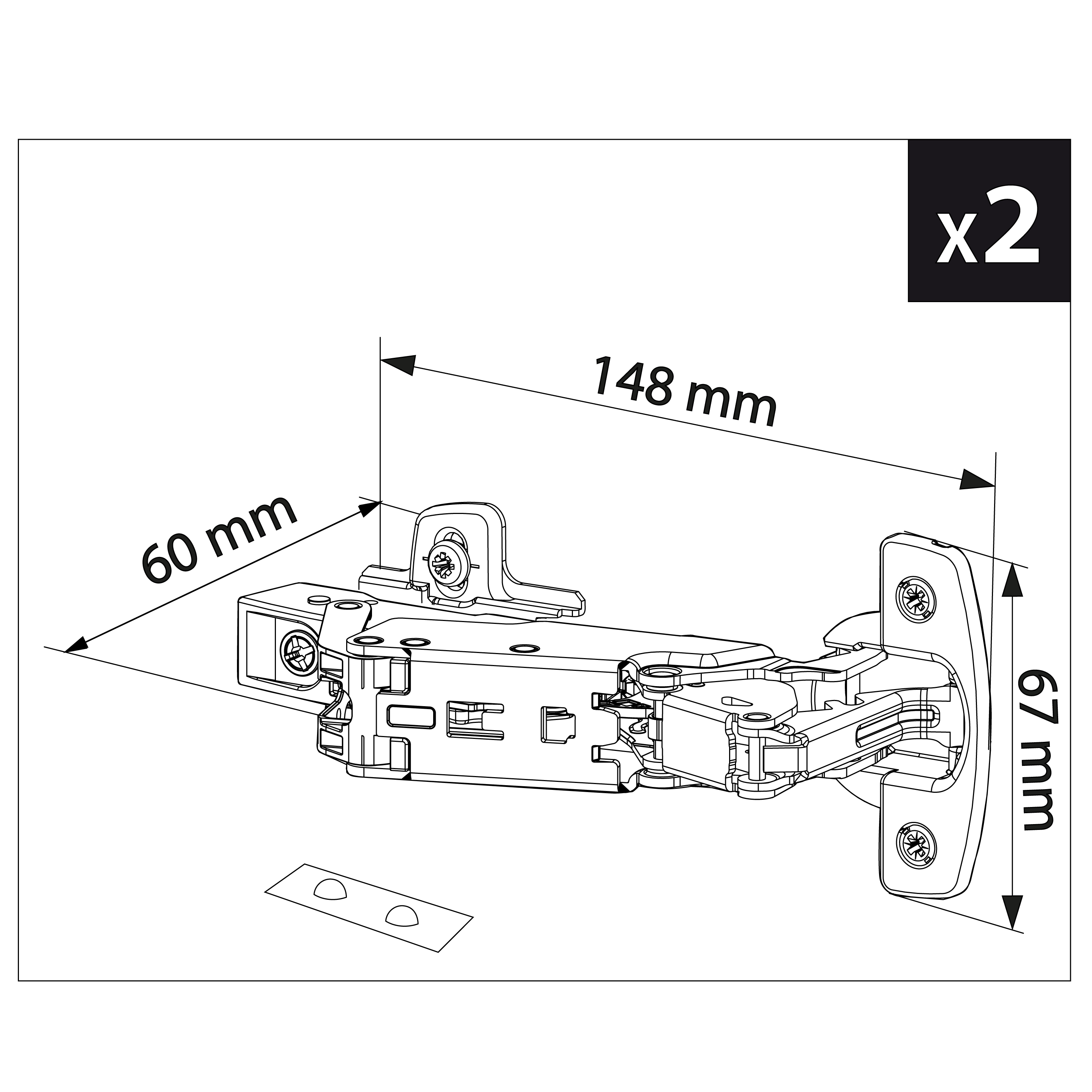 2 charnières invisibles l.66.8 mm Ø35 mm, recouvrement total, 165° - 3