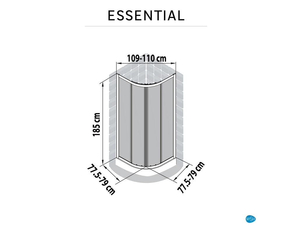 Box doccia angolare con porta scorrevole, vetro 4 mm, L 77.5-79 cm x L 77.5-79 cm, H 185 cm, cromo Essential - 9