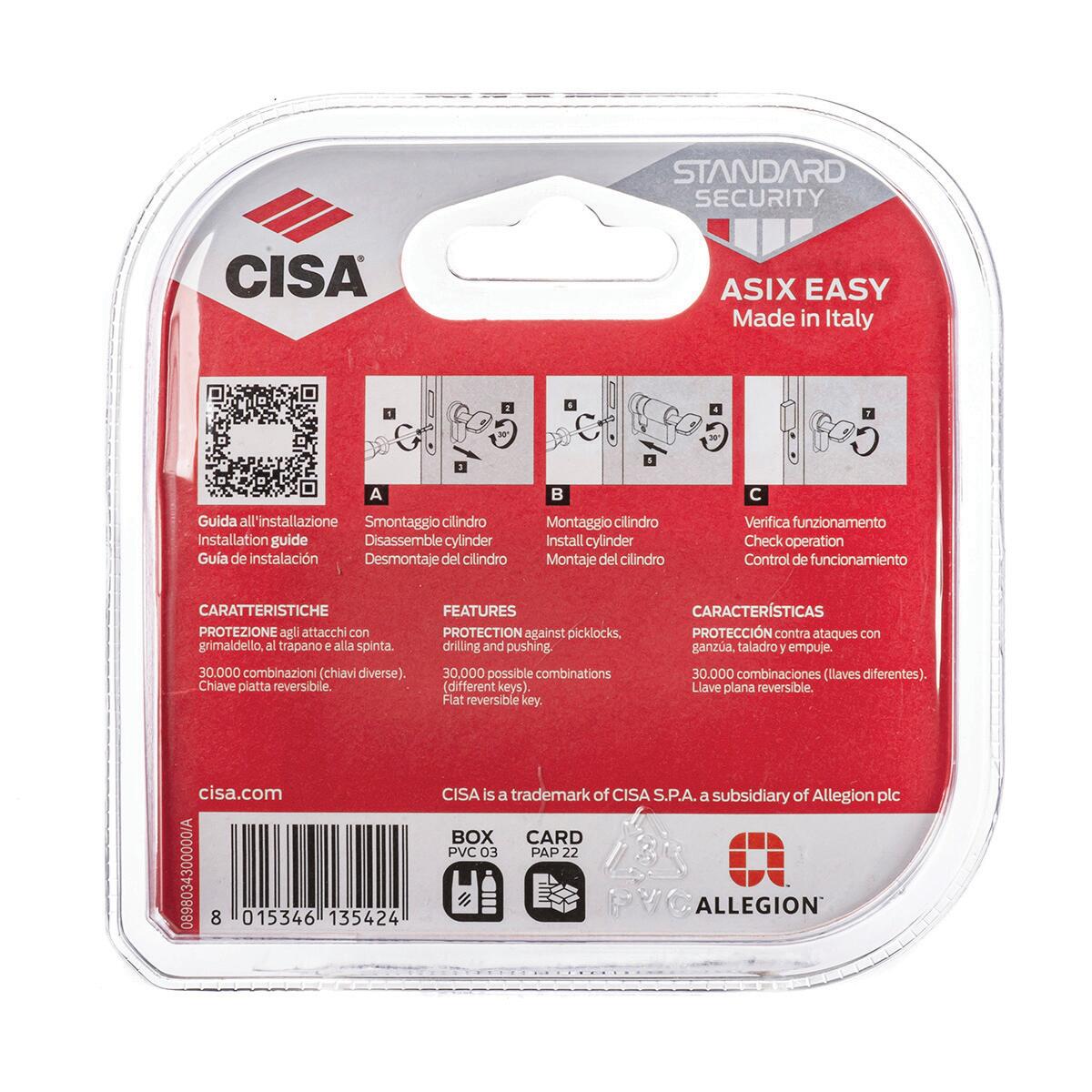 Cilindro Europeo CISA ASIX EASY, 40 + 40 mm, 2 ingressi chiave in ottone - 13