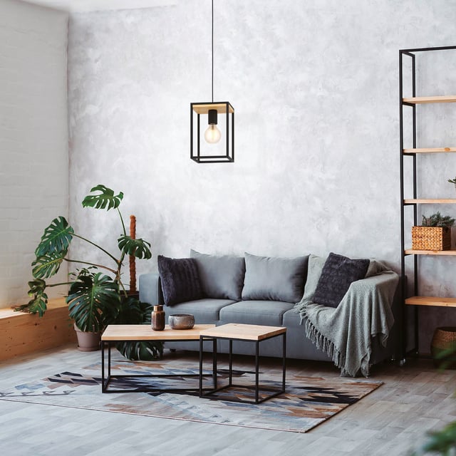 Lampadario Industriale Libertad nero paralume marrone E27 Ø0cm EGLO